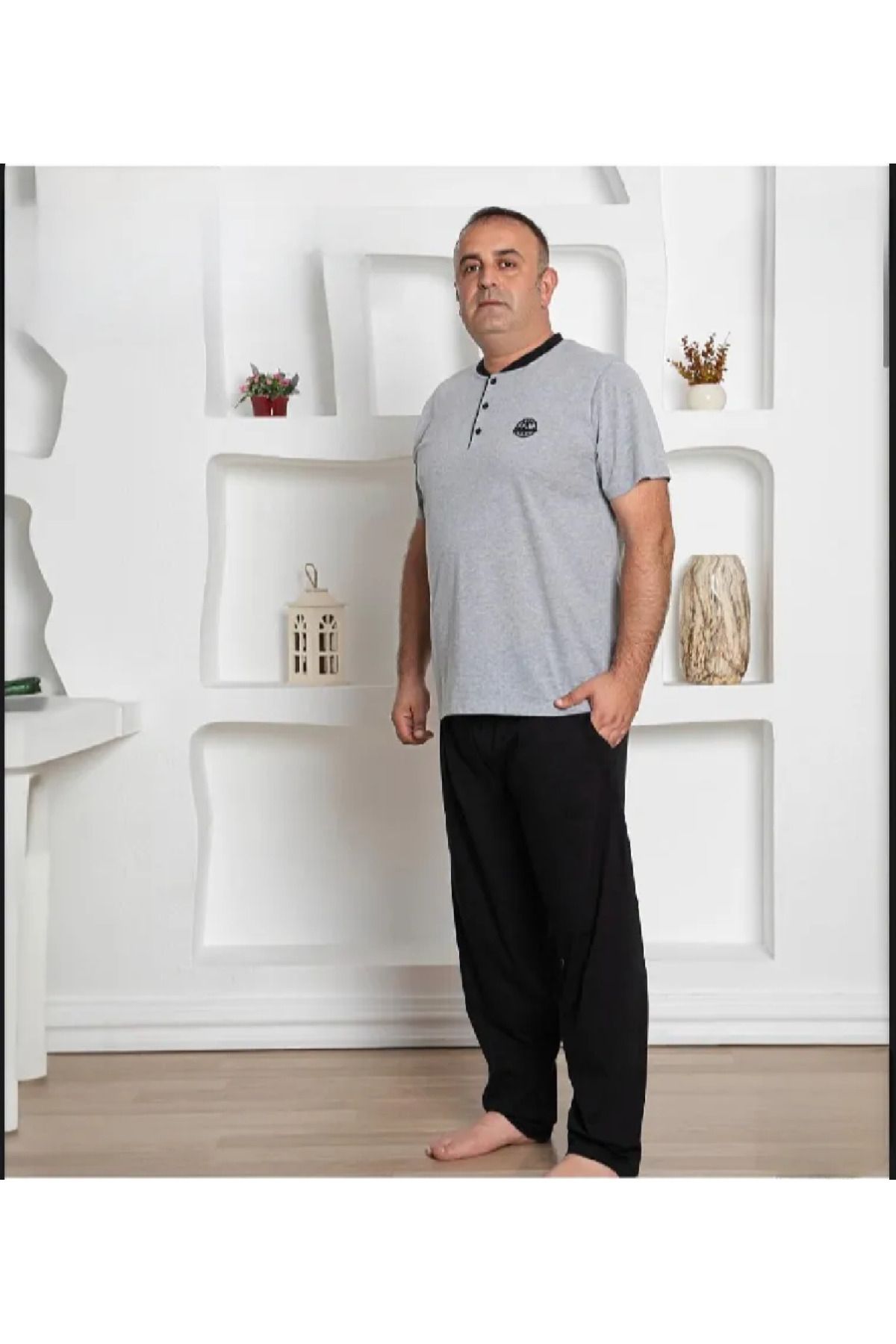 pijamakeyfi Erkek Büyük Beden Kısa Kol Cepli Pijama Takımı