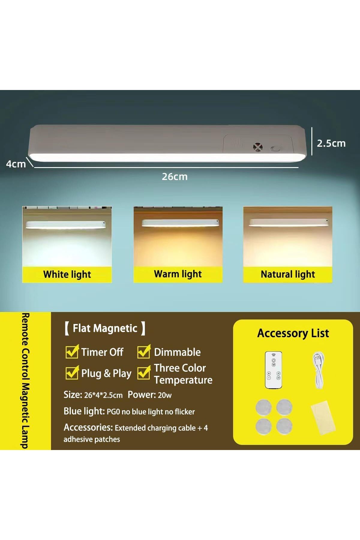 COOYA-LED Strip Light with Motion Sensor Wireless Rechargeable Bottom with Remote Control, White Iron 4