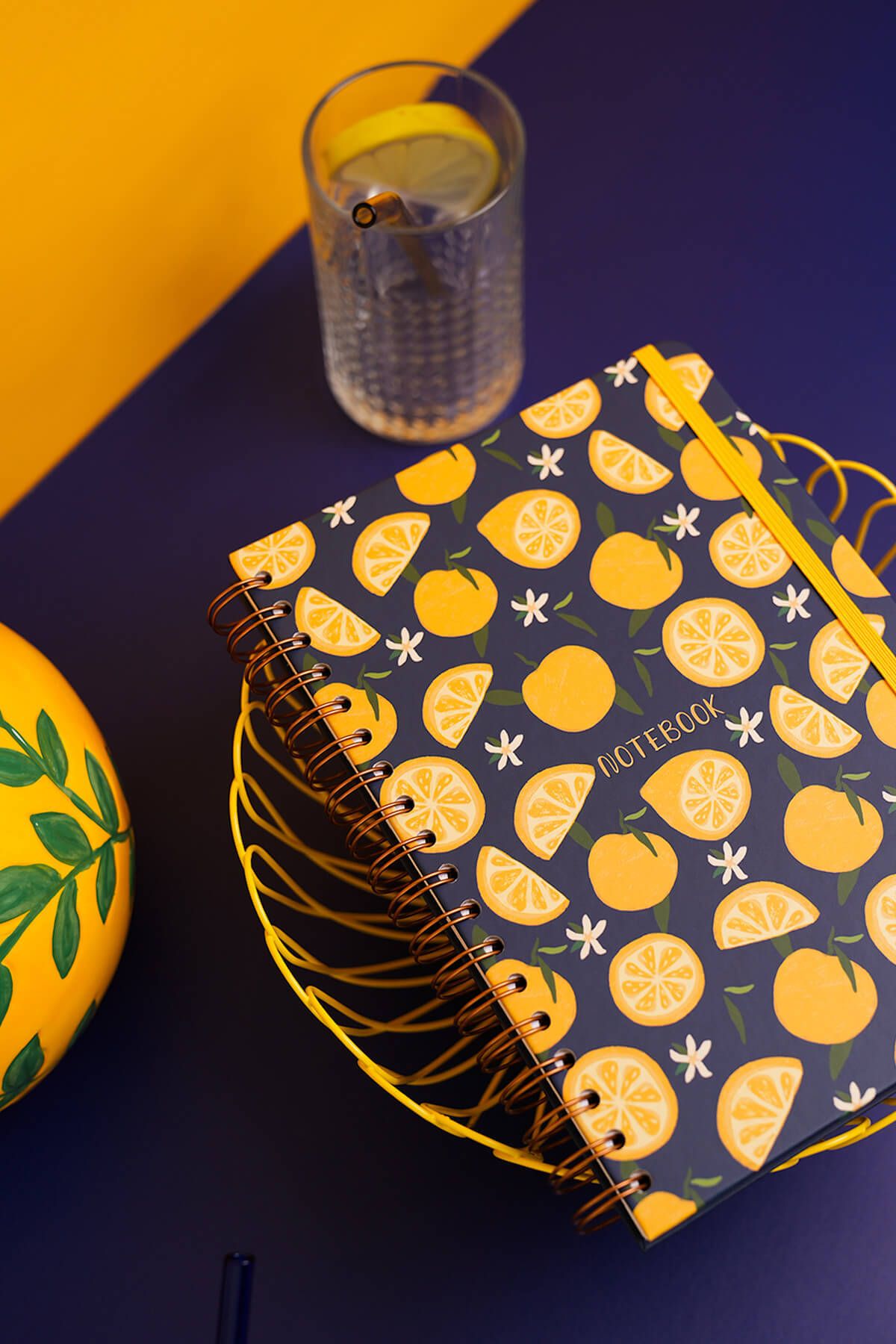 Matt Notebook-B5 17X24 cm Spiral Elastic Checkered Undated Notepad Lemon 3