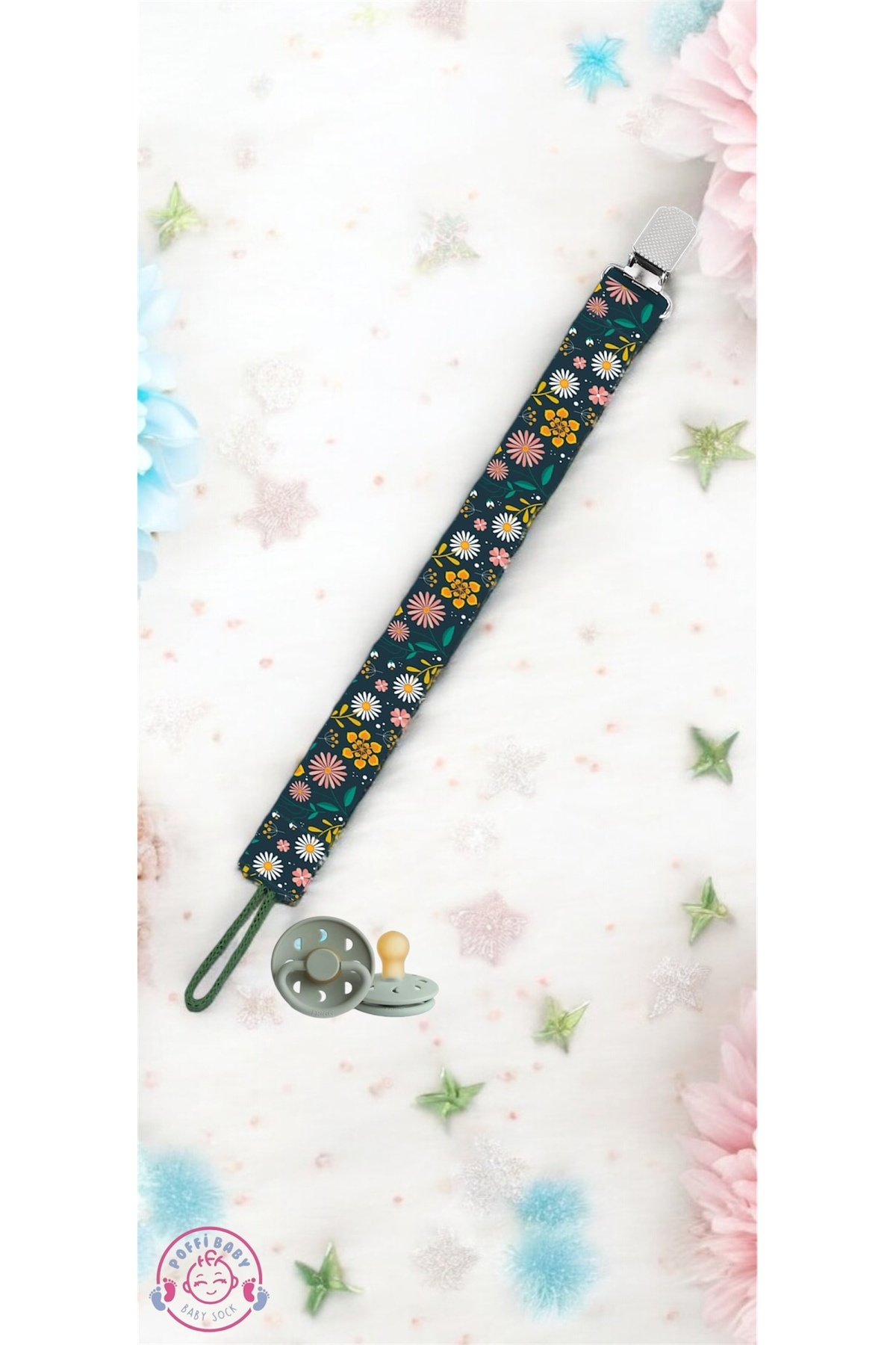 poffibaby Çiçekli Bebek Emzik Askısı