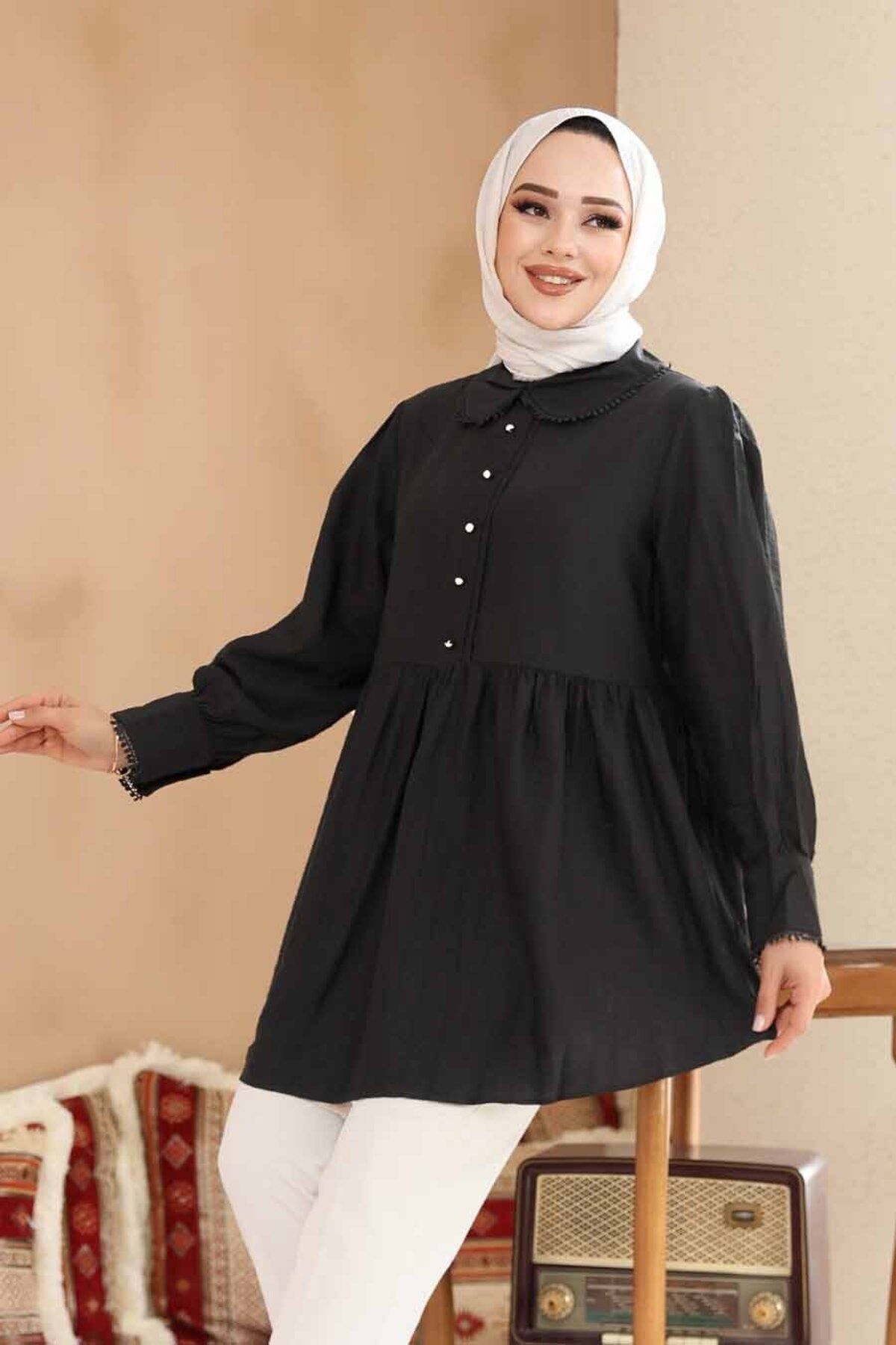 Neva Style Bebe Yaka Siyah Tesettür Tunik 40691S