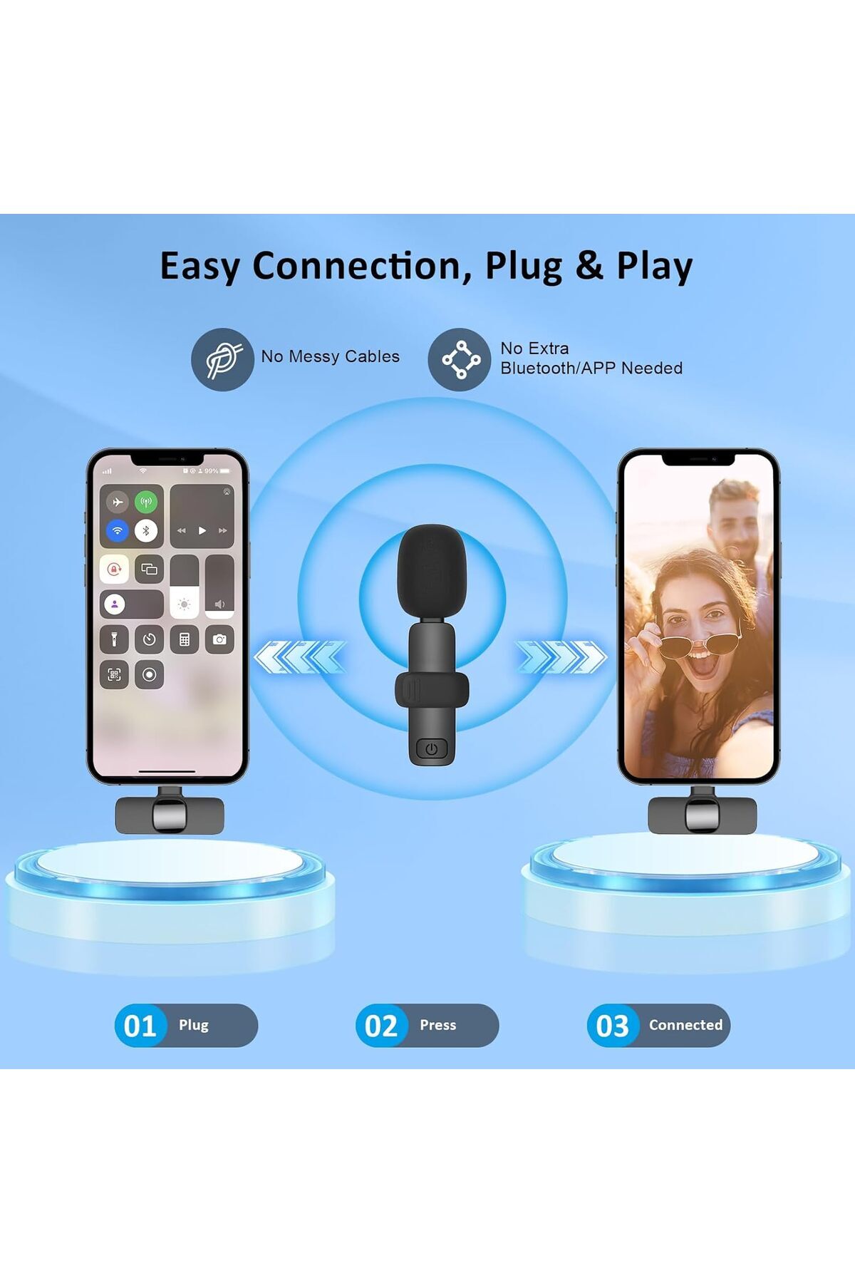 AWH-Bluetooth Mini Microphone for iPhone/iPad - Wireless Lavalier Mic for TikTok, YouTube, Podcast 2