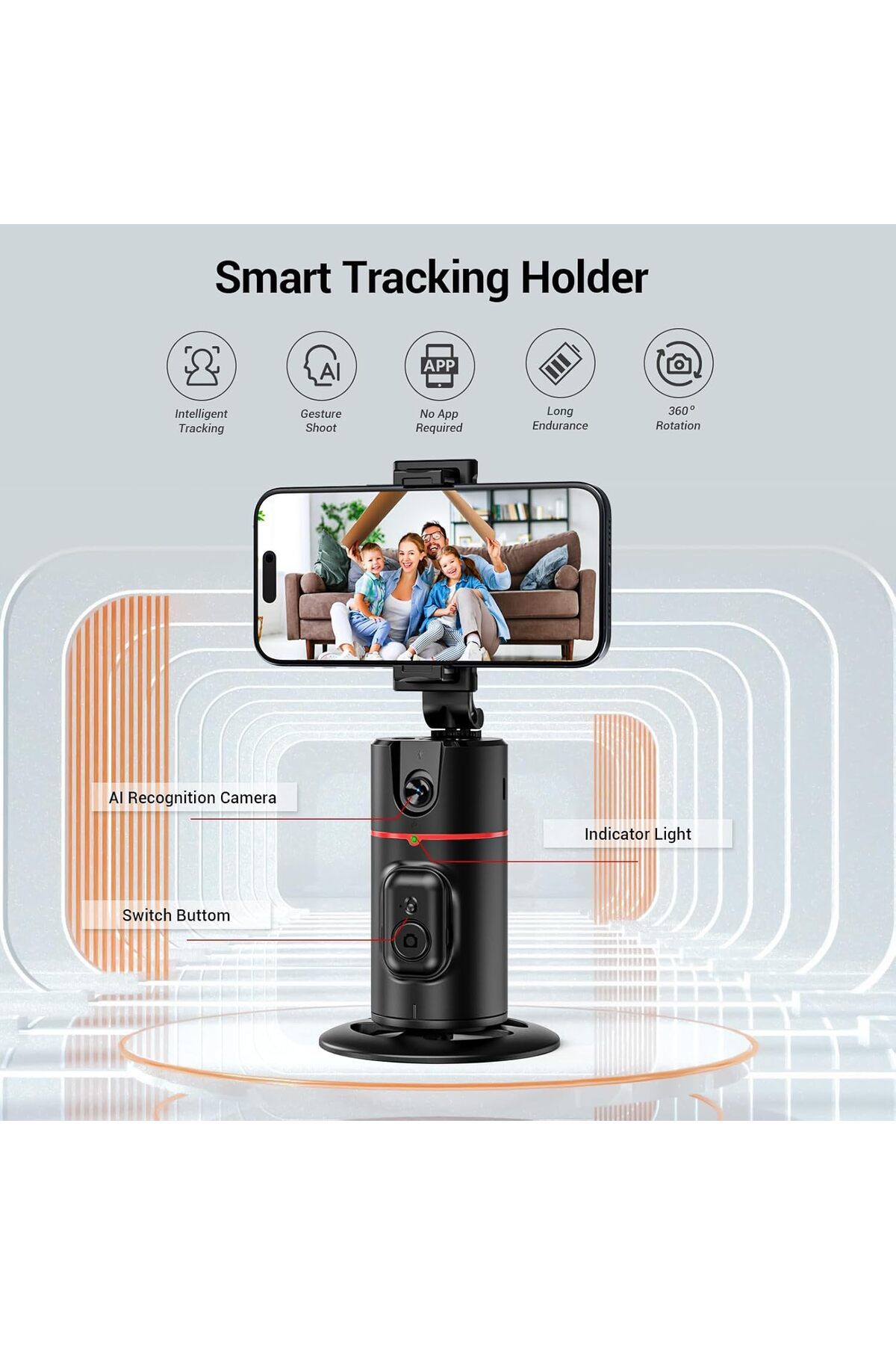 AWH-Auto Face Tracking Tripod, 360° Rotating Phone Holder, Remote & Gesture Control for Vlogs 2