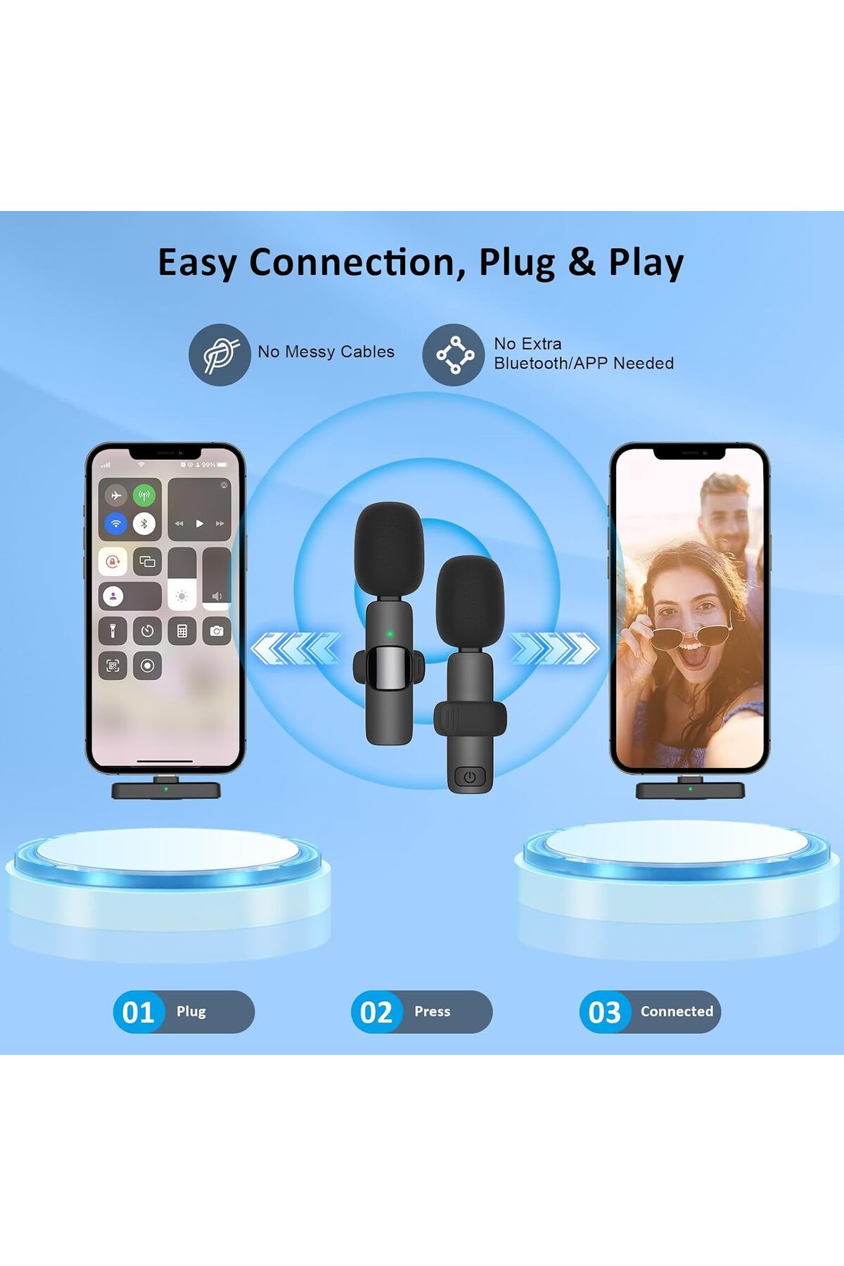 AWH-Wireless Microphone for iPhone, iPad, Android - Bluetooth Lapel Mic for TikTok, YouTube, Podcast 4