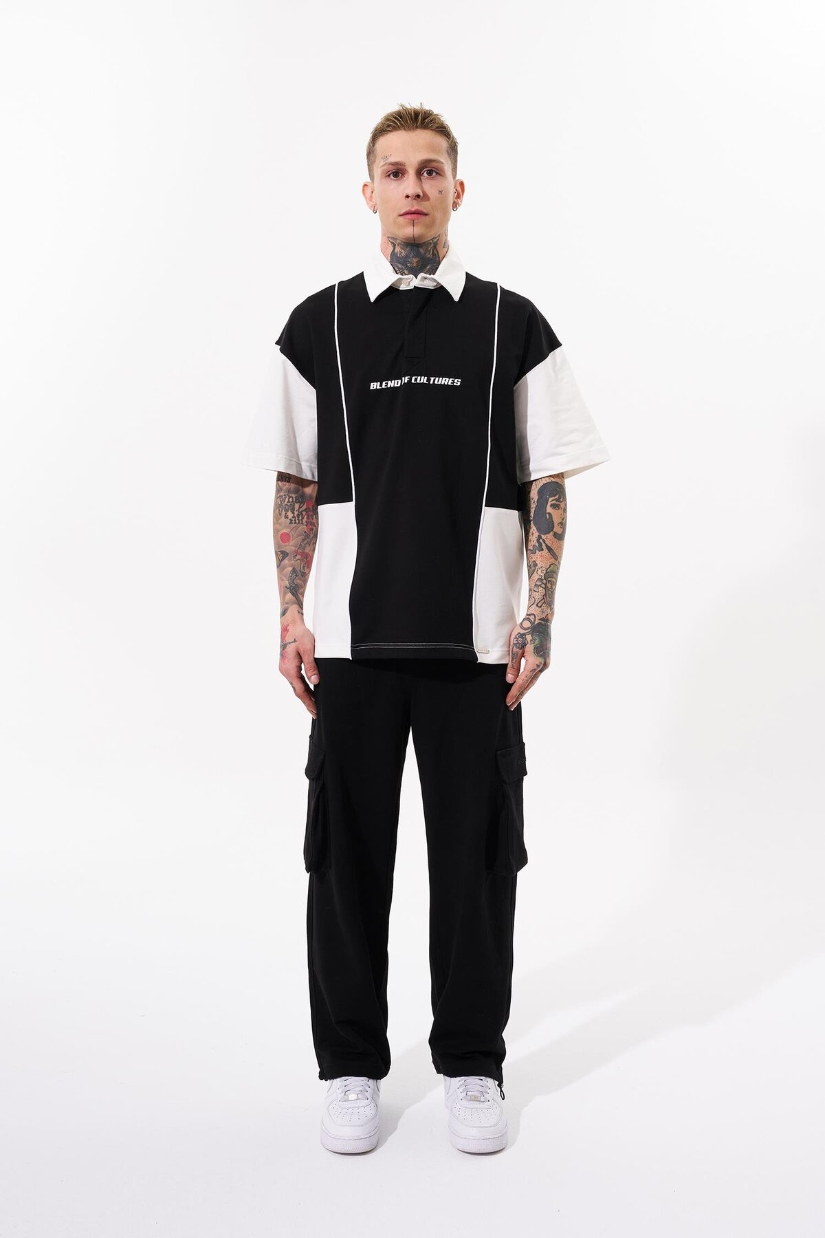 Machinist  Erkek Piping And Contrast Baskılı Polo Siyah Ekru Tişört - Görsel 4