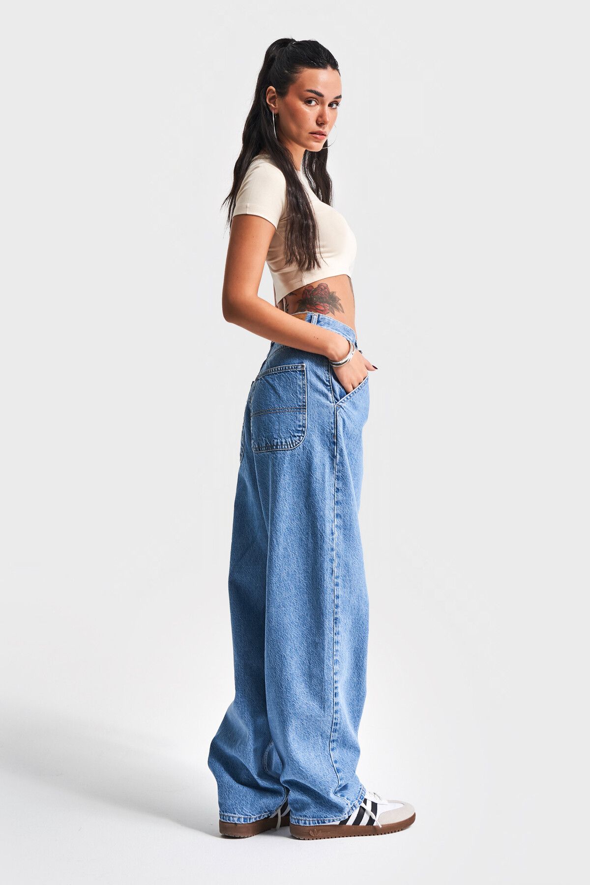 its basic-Blugi de damă de culoare albastră Juniper 1S5-4 Skater Fit 100% bumbac cu croiala largi 6