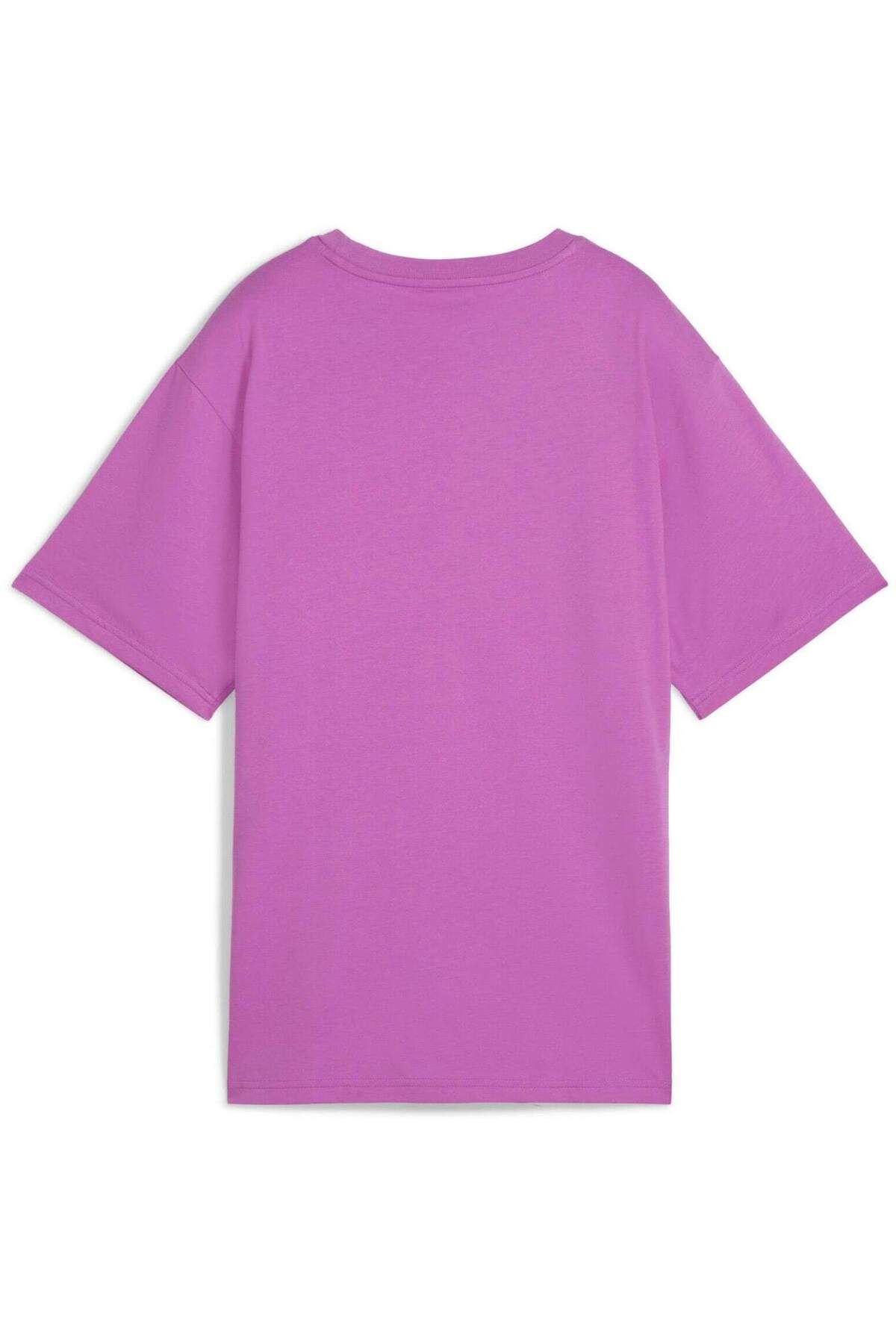 Puma-T-shirt Puma Graphics Stacked No. 1 Logo Relaxed Tee, Purple, Women 5