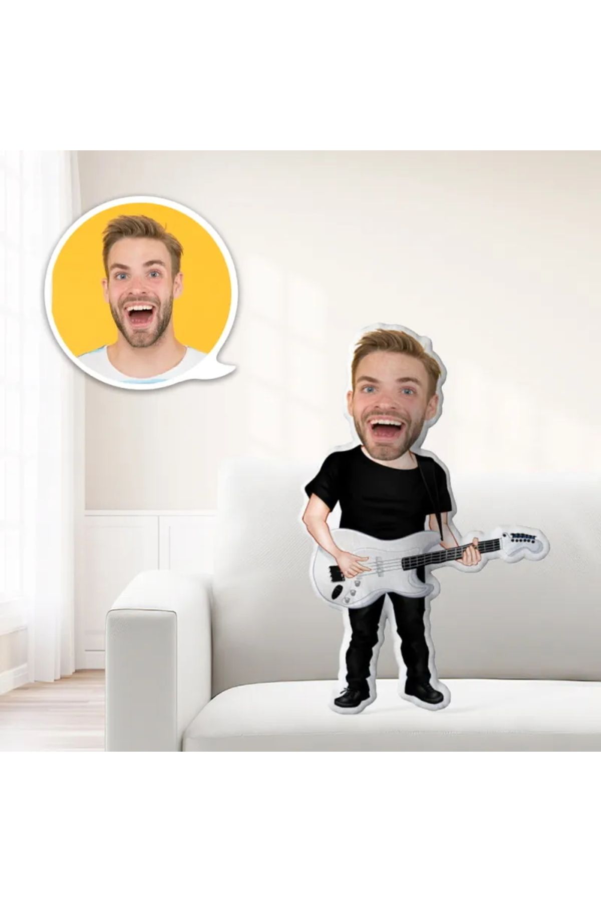 Hediye Molası Kişiye Özel Gitar Çalan Gitarist Şekilli Bez Bebek Yastık