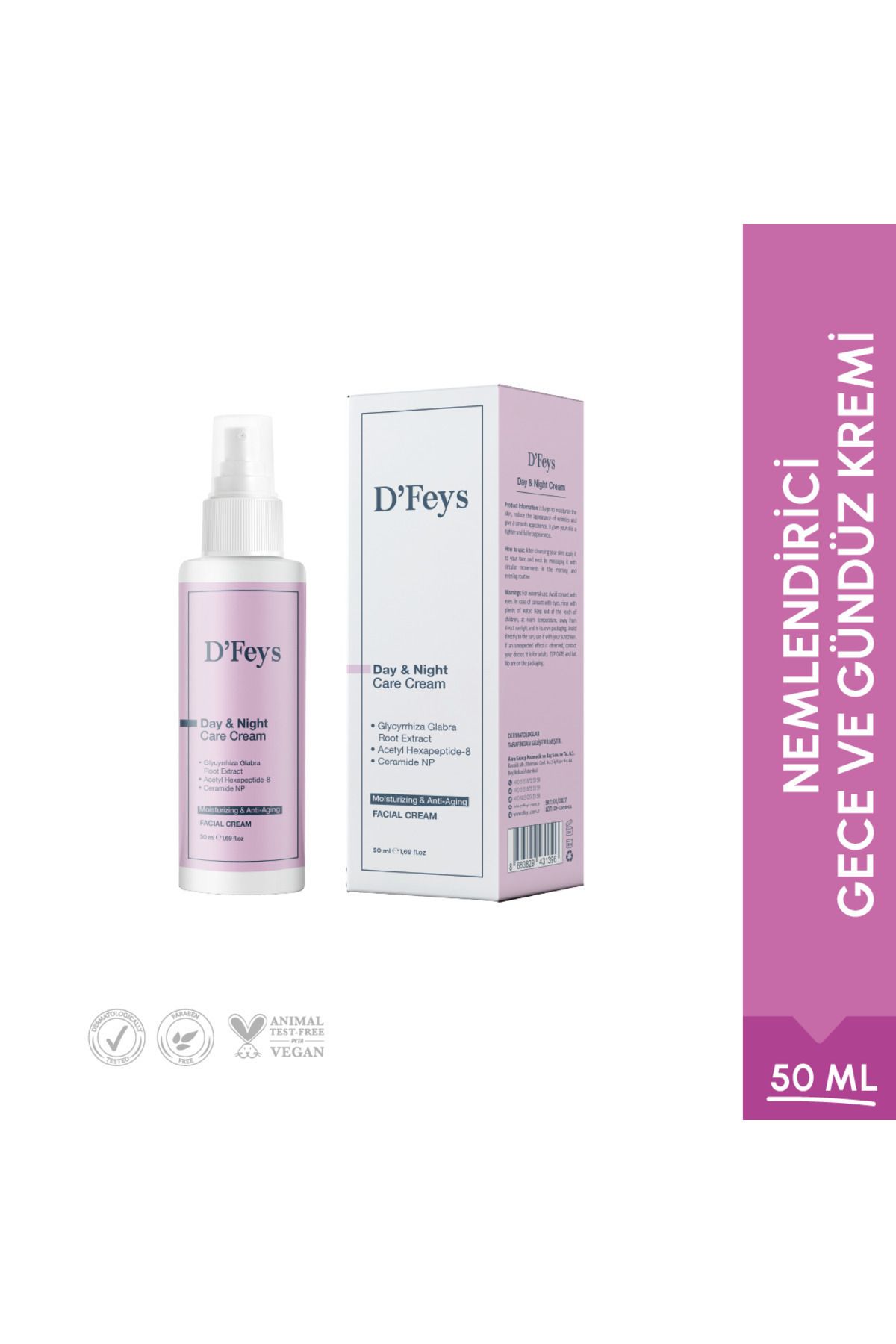 Dfeys Nemlendirici ve Yaşlanma Karşıtı Gece ve Gündüz Kremi 50 ml