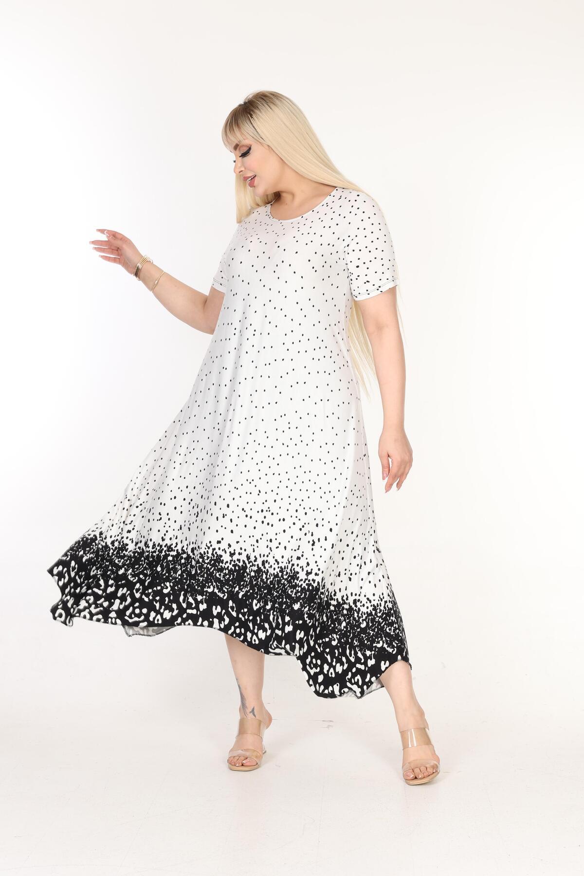 mami butik-Plus Size Asymmetrical Skirt Short Sleeve Viscose Combed Cotton Dress 7