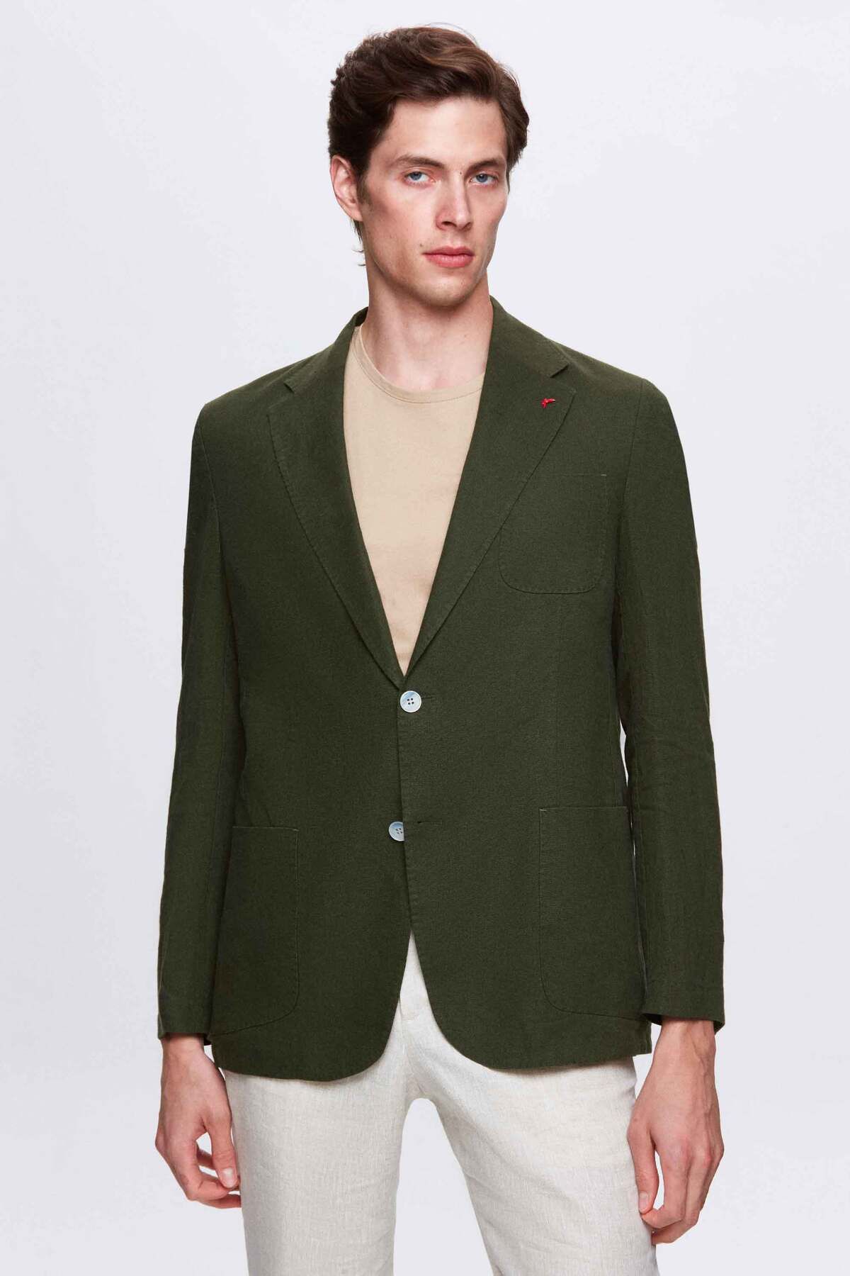 D'S Damat Ds Damat Regular Fit Haki Düz Kumaş Ceket
