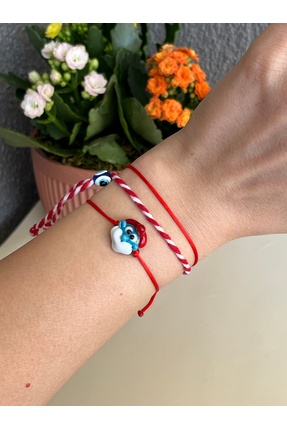 BURÇİN AKSESUAR Murano Cam Boncuklu Marteniçka Bileklik Seti Kırmızı Dilek Bi...