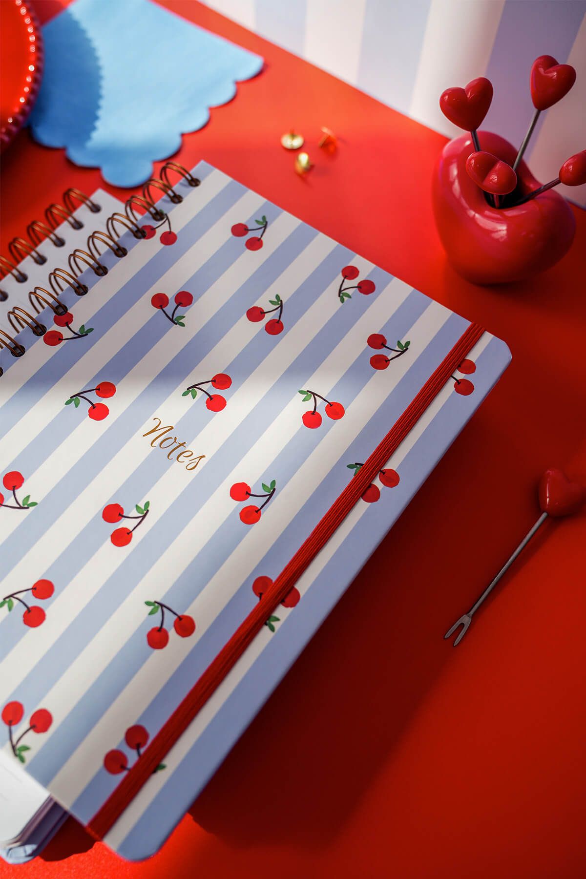 Matt Notebook-B5 17X24 cm Spiral Elastic Striped Undated Notepad Cherry 3