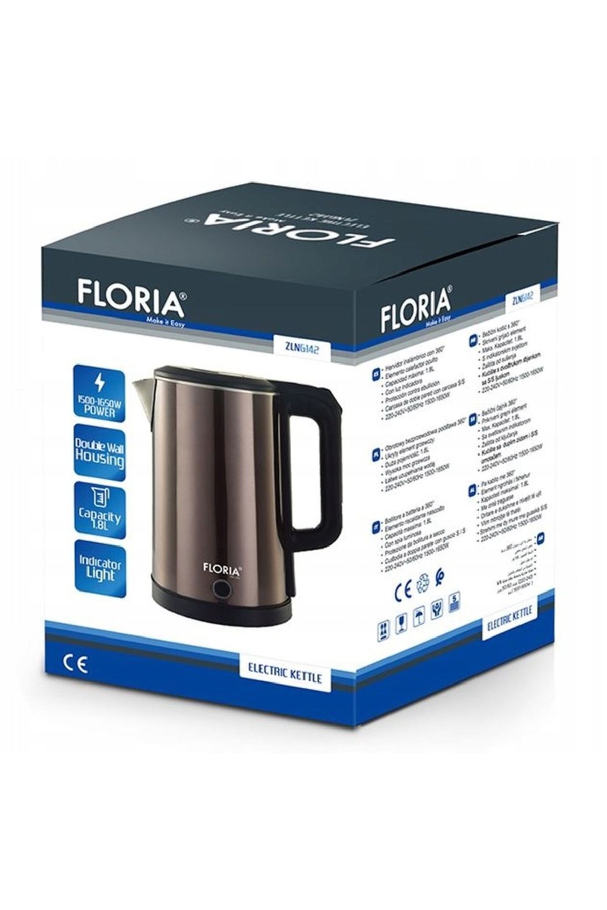 Floria-Floria ZLN6142 Kettle Gray, 1.8L, power 1650W, indicator light 6