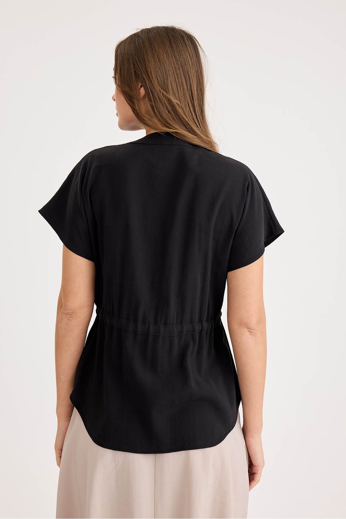 Vitrin-Modal Blouse with Shirred Waist and Buttons 4