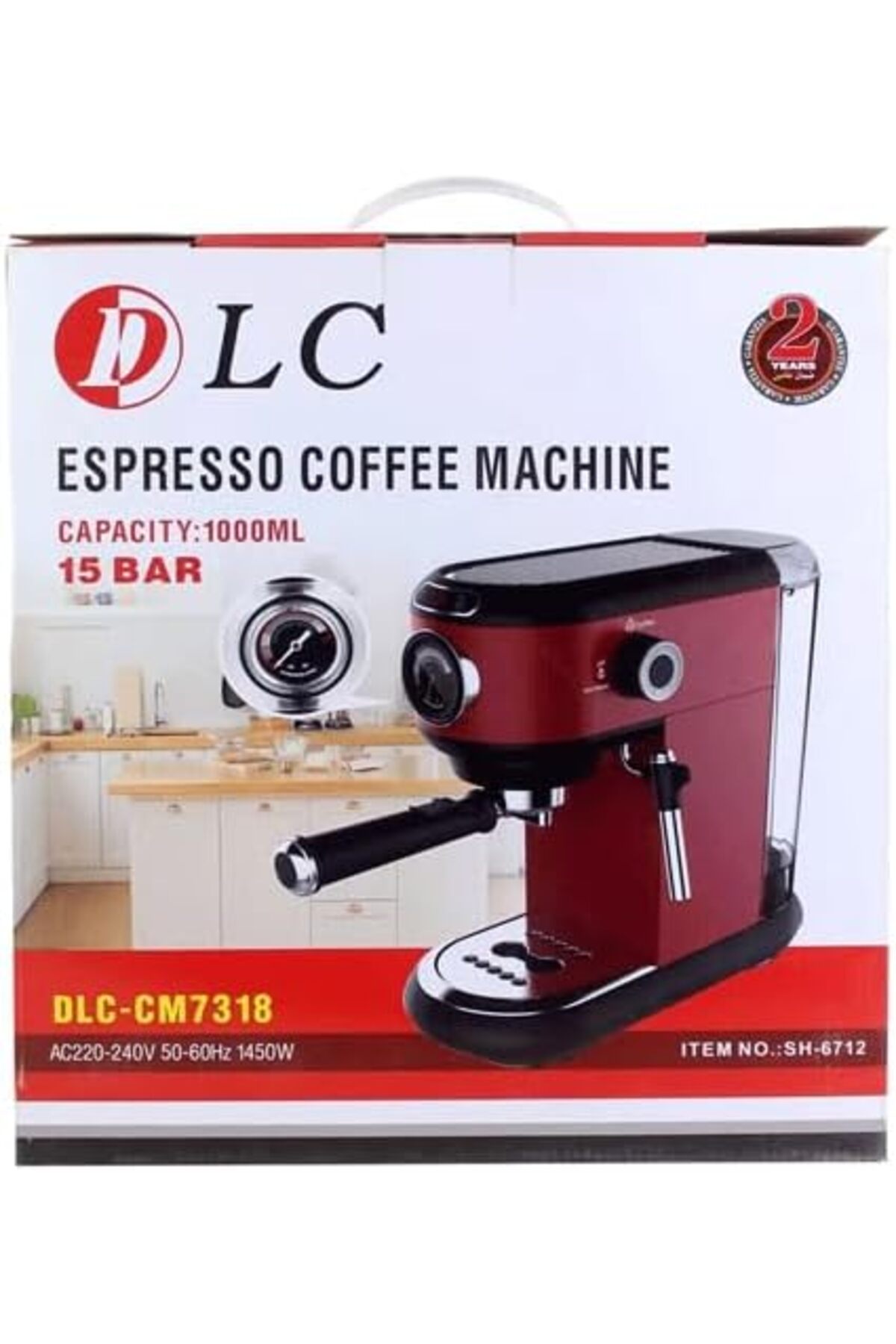 ماكينة صنع قهوة الإسبريسو 1000 مل 1450 واط DLC-CM7318 أحمر
