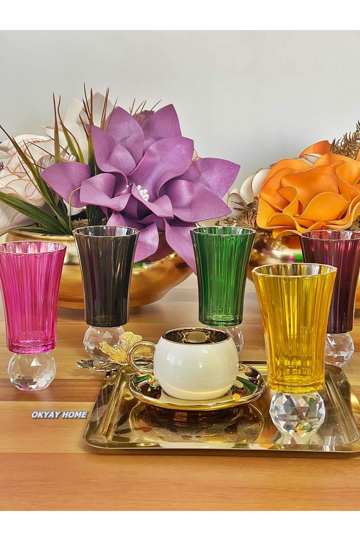 P&ORA PREMIUM KITCHEN PRODUCTS-كرة كريستال ماسية ذات 6 ألوان مفصلة مذهبة للقهوة والزجاج المائي هدية مهر عرض فاخر 1