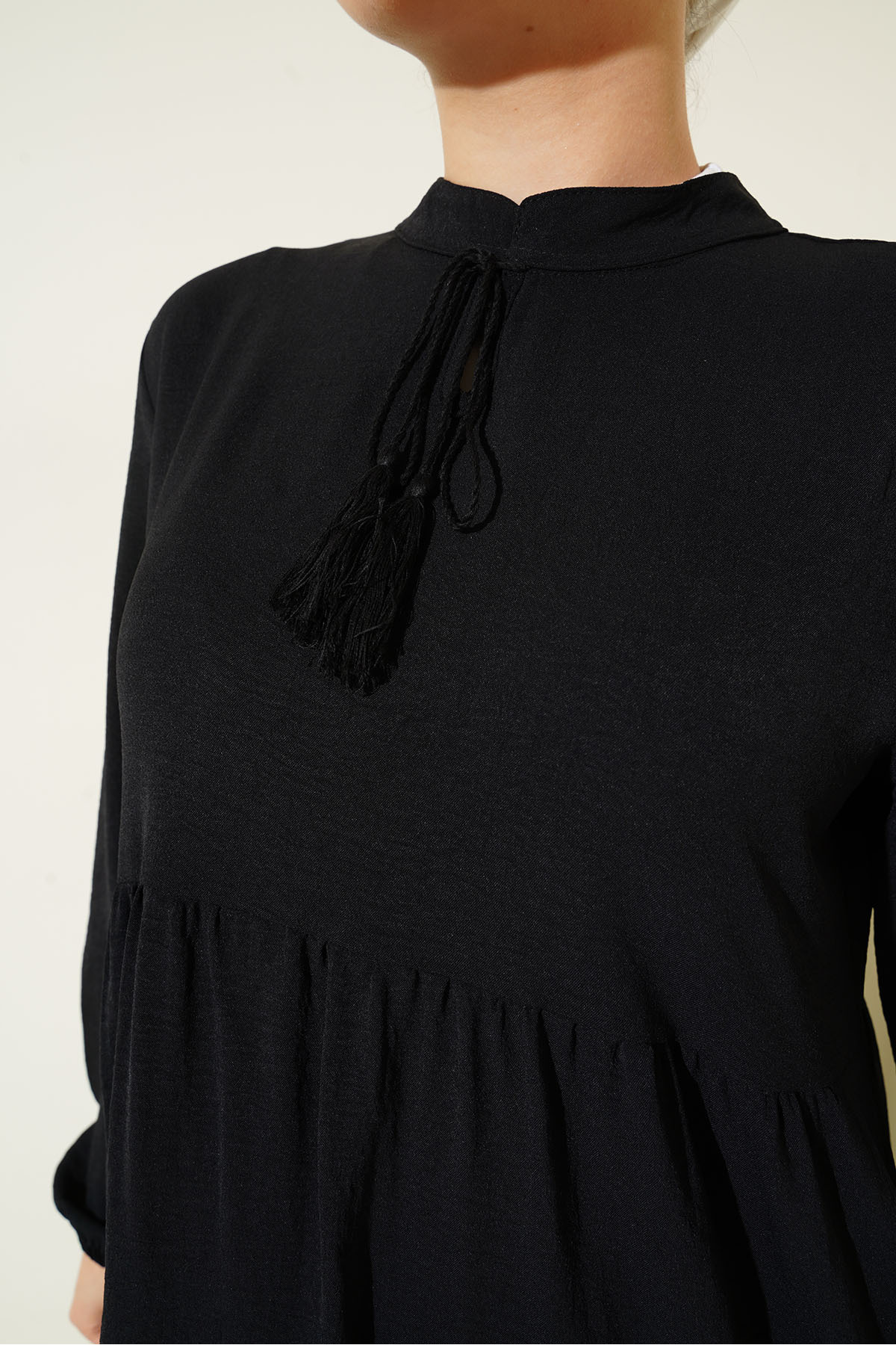 Bigdart-1627 Model Guler Rochie Hijab Neagră cu șireturi - Colecția Ramadan 5