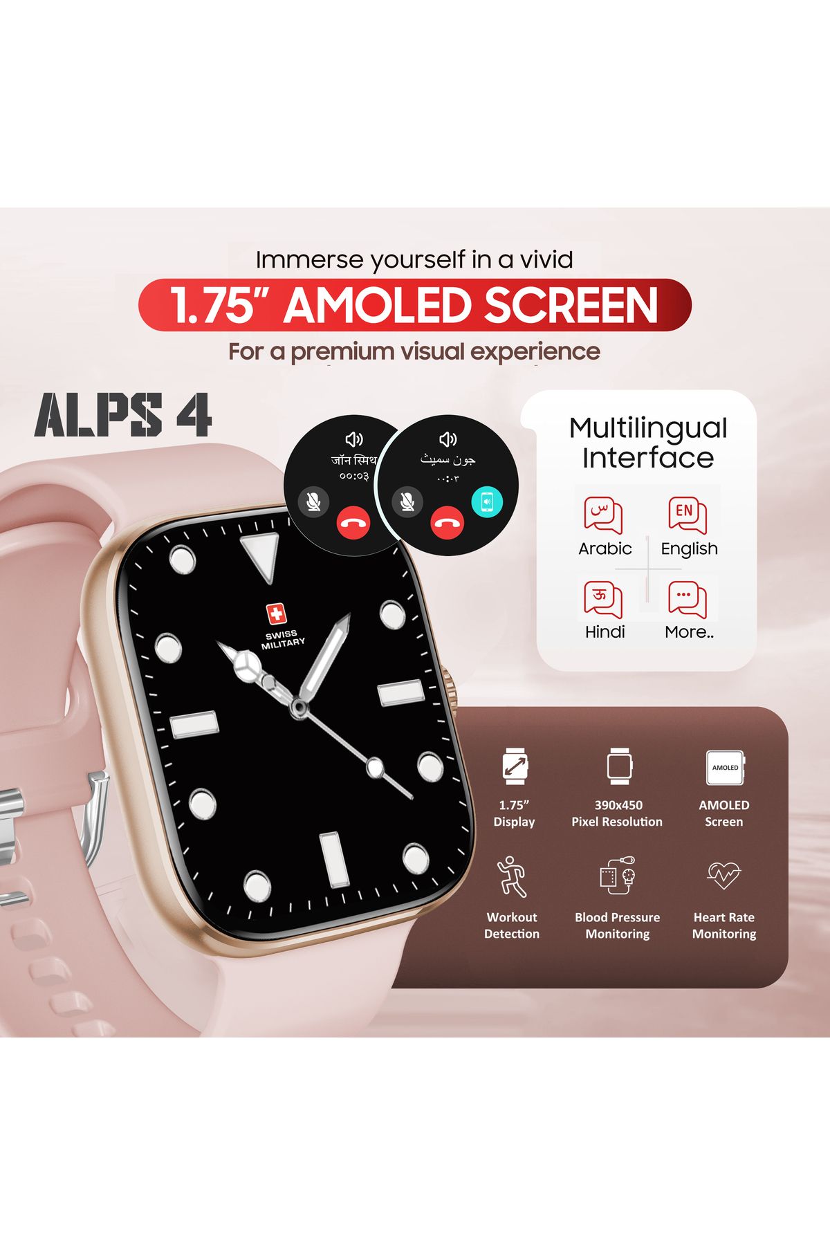 Swiss Military-ALPS4 Smartwatch 1.75” AMOLED,BT Calling,Fitness Tracker, IP67, 7-Day Battery,iOS/Android Compatible 2