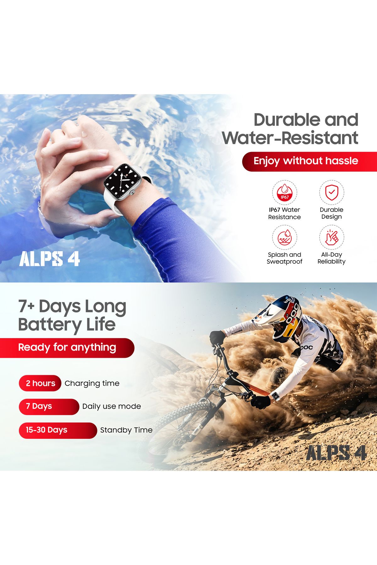 Swiss Military-ساعة ALPS4 الذكية، شاشة AMOLED مقاس 1.75 بوصة، تدعم الاتصال عبر البلوتوث، ومتتبع اللياقة البدنية، ومعيار IP67، وبطارية تدوم حتى 7 أيام، ومتوافقة مع نظامي iOS وAndroid 3