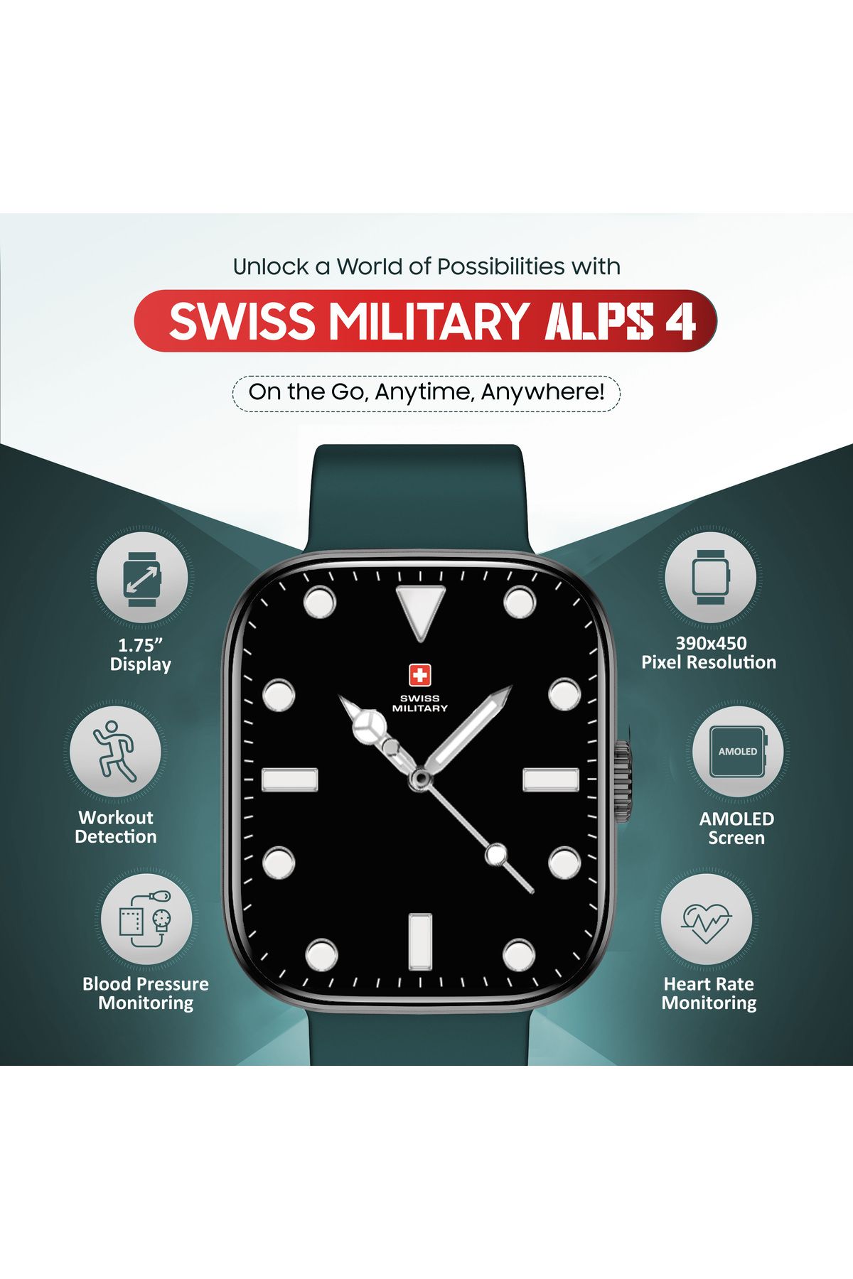 Swiss Military-ALPS4 Smartwatch 1.75” AMOLED,BT Calling,Fitness Tracker, IP67, 7-Day Battery,iOS/Android Compatible 5