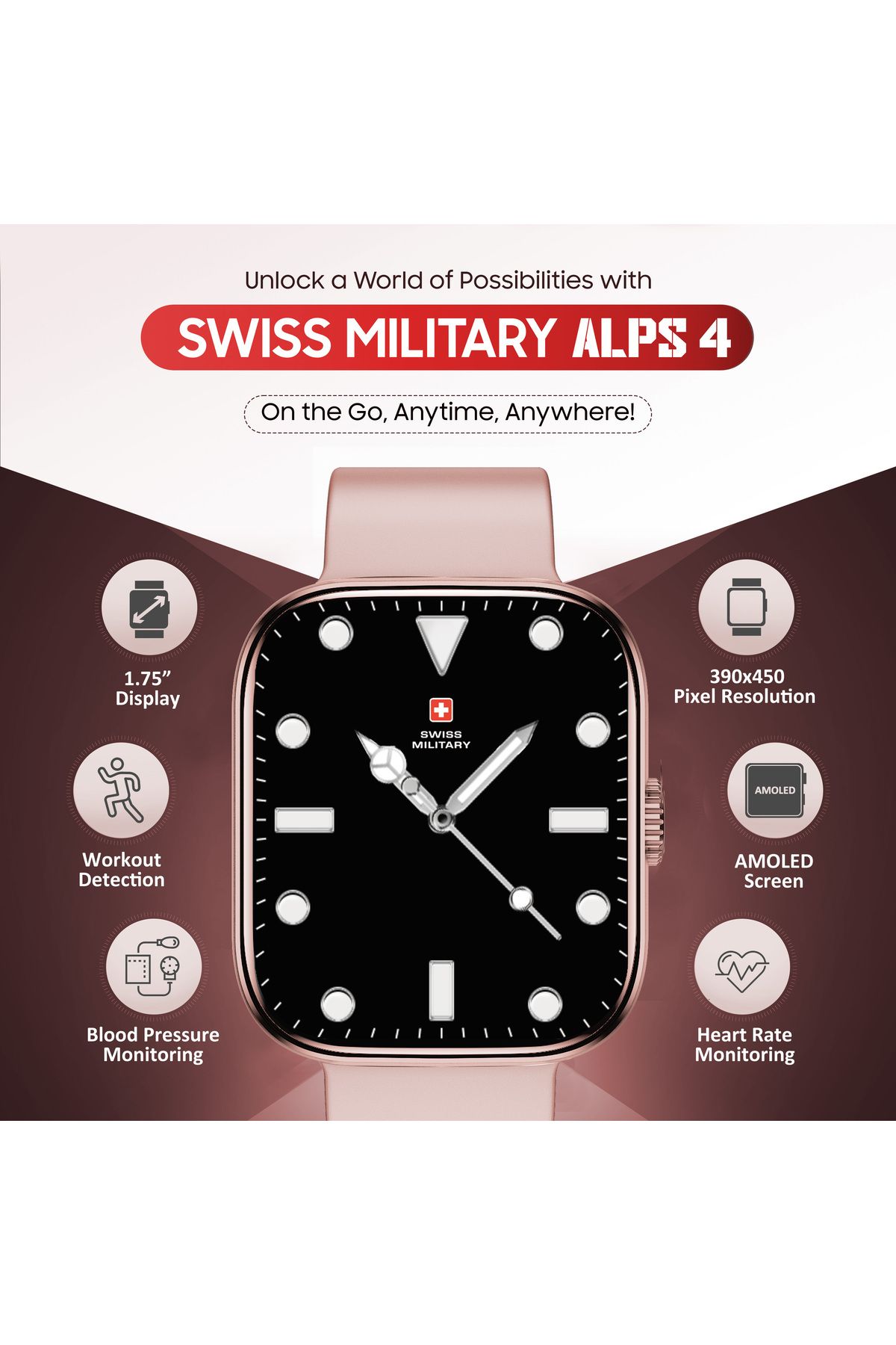 Swiss Military-ALPS4 Smartwatch 1.75” AMOLED,BT Calling,Fitness Tracker, IP67, 7-Day Battery,iOS/Android Compatible 6