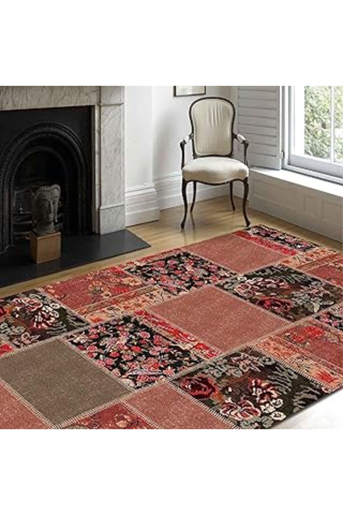 robotrend Latte Dizayn Feran Desenli Pamuk Tabanlı Yıkanabilen Kaydırmaz Antibakteriyel Salon Halısı 80X200