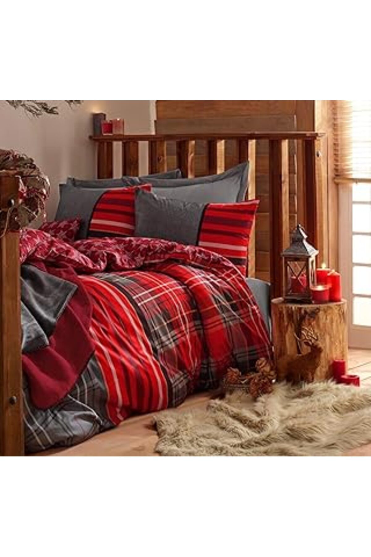 Mu Art Ahşap Cotton Box Yılbaşı Özel Masculine Ranforce Çift Kişilik Nevresim Takımı - Santa Gri