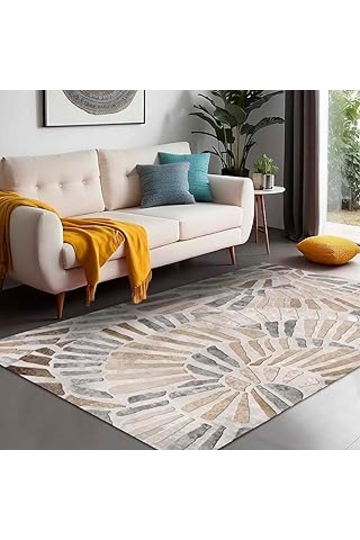 robotrend Latte Dizayn Anton Kadife Pamuk Tabanlı Yıkanabilen Kaydırmaz Antibakteriyel Salon Halısı 80X300