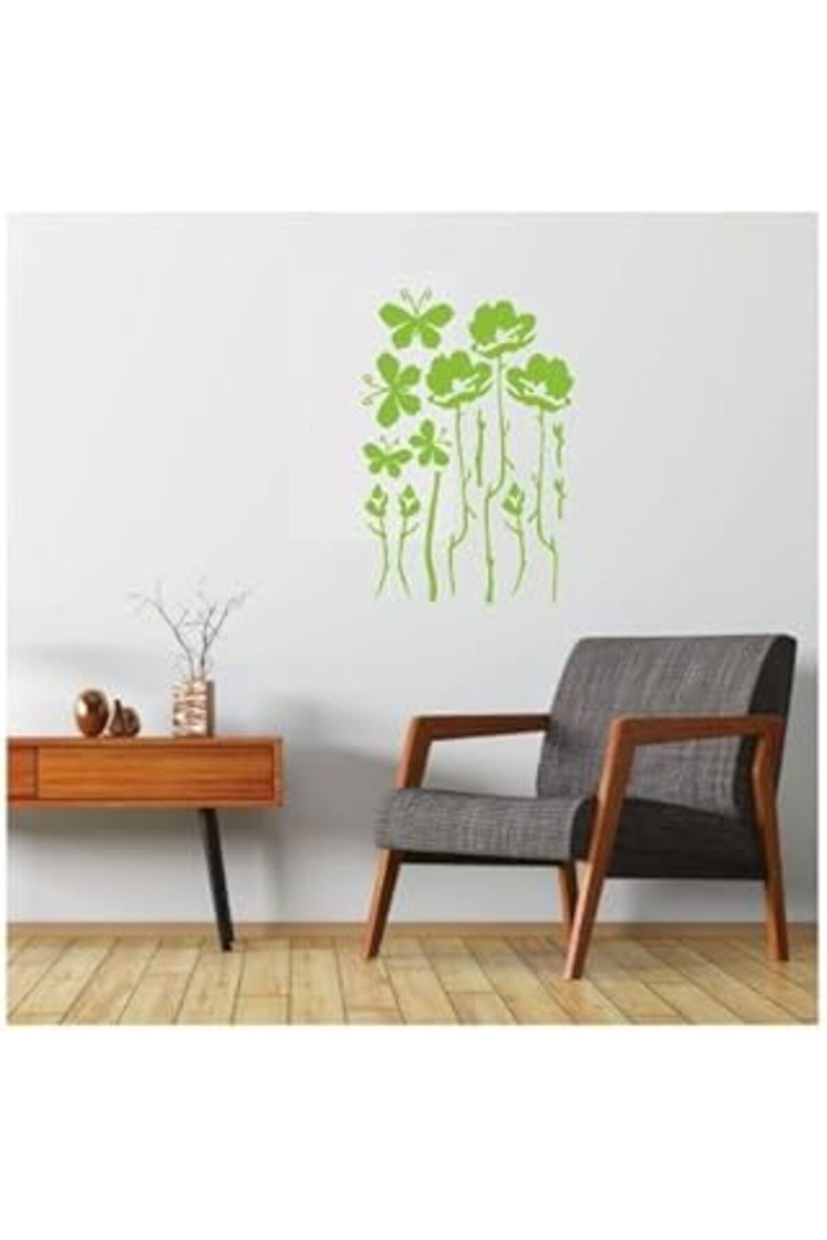 Mu Art Bosphorus Homi Duvar Süsü (STİCKER) 2 Adet Yeşil Çiçekli Şeffaf Filmli Pvc 48x33x0,5cm