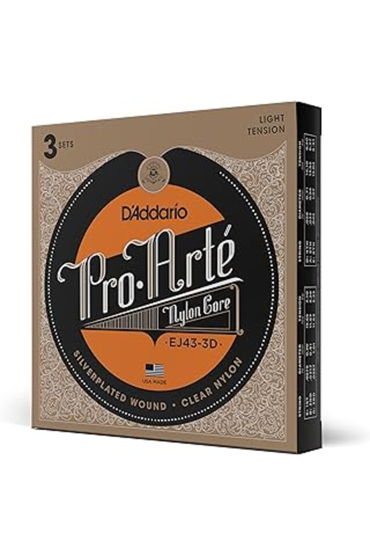 Pazarcan D'addario Ej43 Pro-arte Naylon Enstrüman Teller, Klasik Gitar Için, Hafif Gerilim, 3 Set