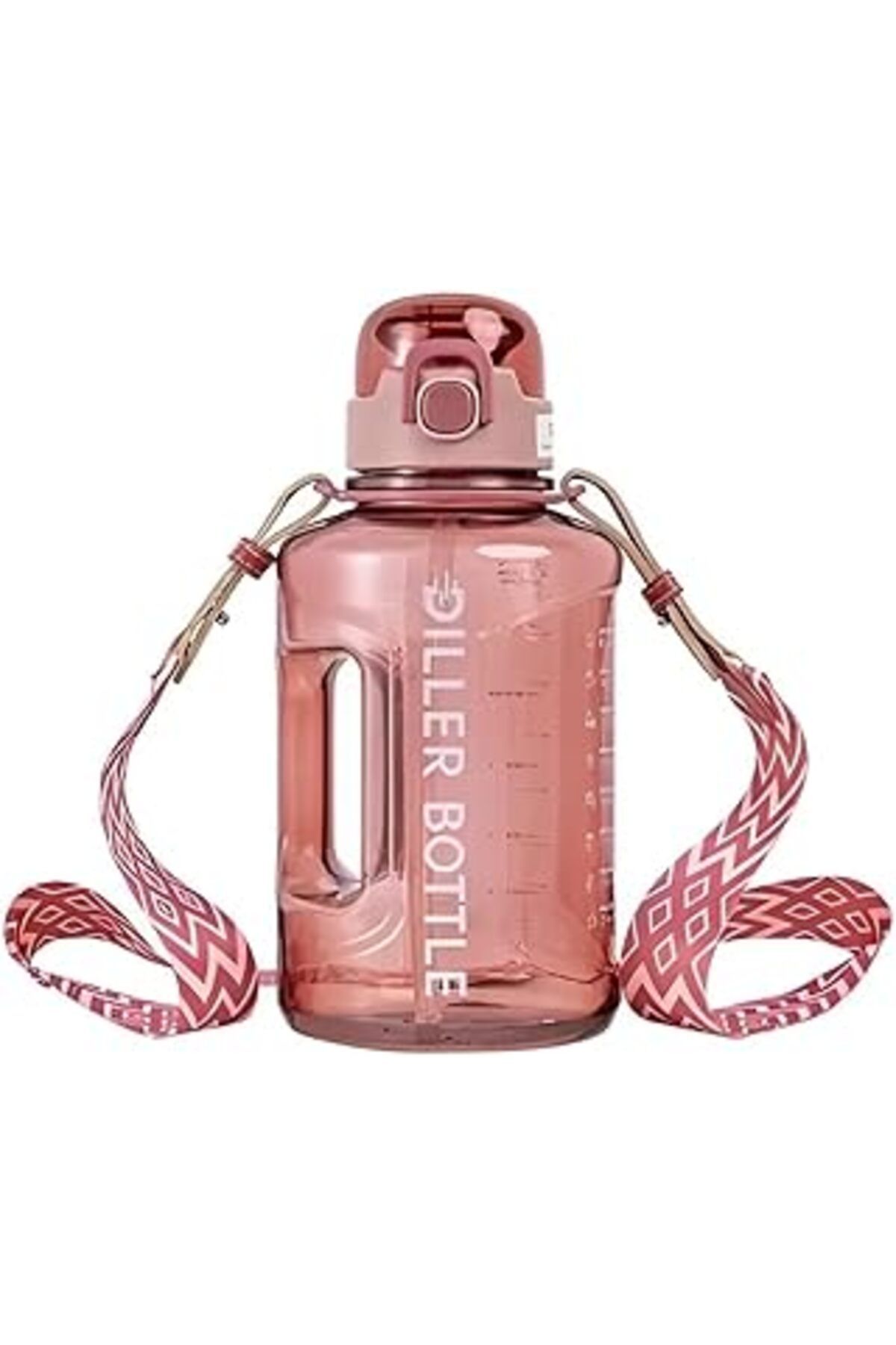 Mu Art Ahşap Diller 1700Ml Mega Boy Askılı Kulplu Motivasyon Tritan Su Matarası (Kırmızı)