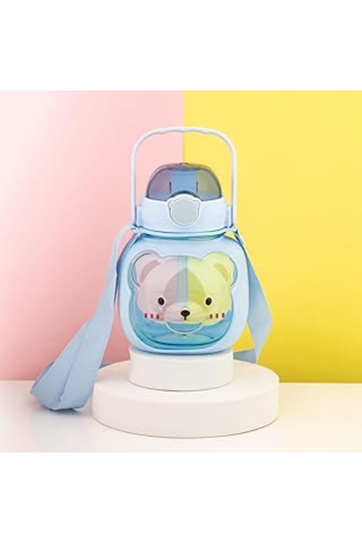 robotrend Porsima 21.0008 Ayıcık Figürlü Matara Pipetli Askılı Suluk Stıcker Hediyeli Su Şişesi - Mavi 1000 M