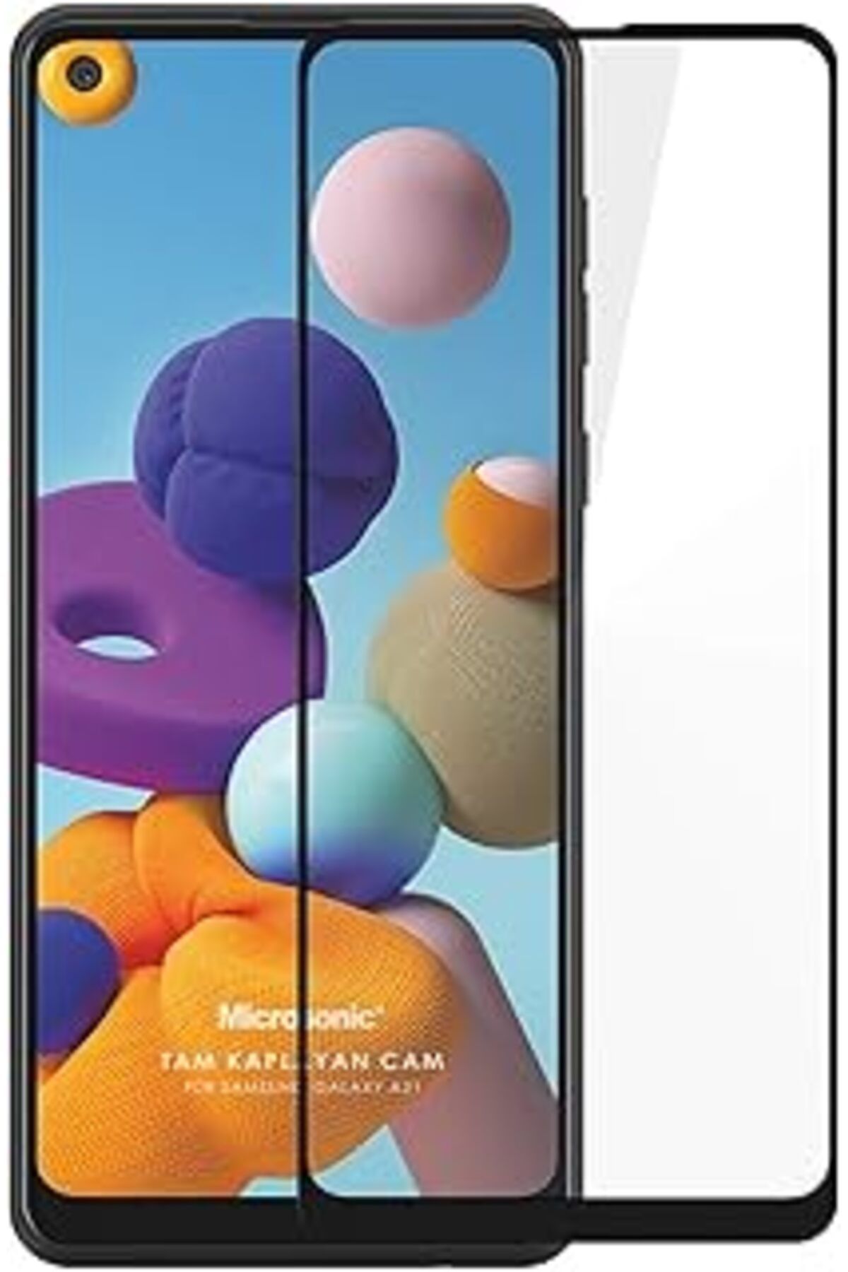 Pazarcan Microsonic Samsung Galaxy A21 Tam Kaplayan Temperli Cam Ekran Koruyucu Siyah