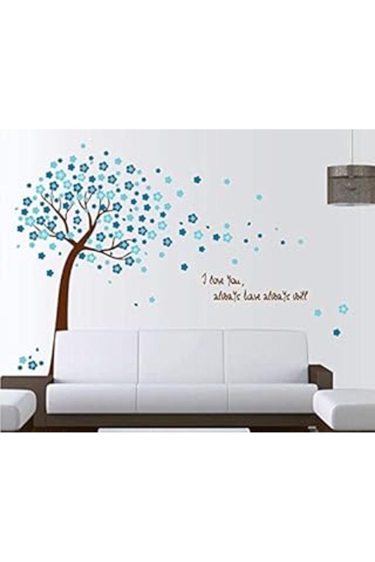 Mu Art Duvar Sticker Ev Dekorasyonu Mavi Çiçekli Ağaç Kendinden Yapışkanlı Pvc Duvar Dekoru