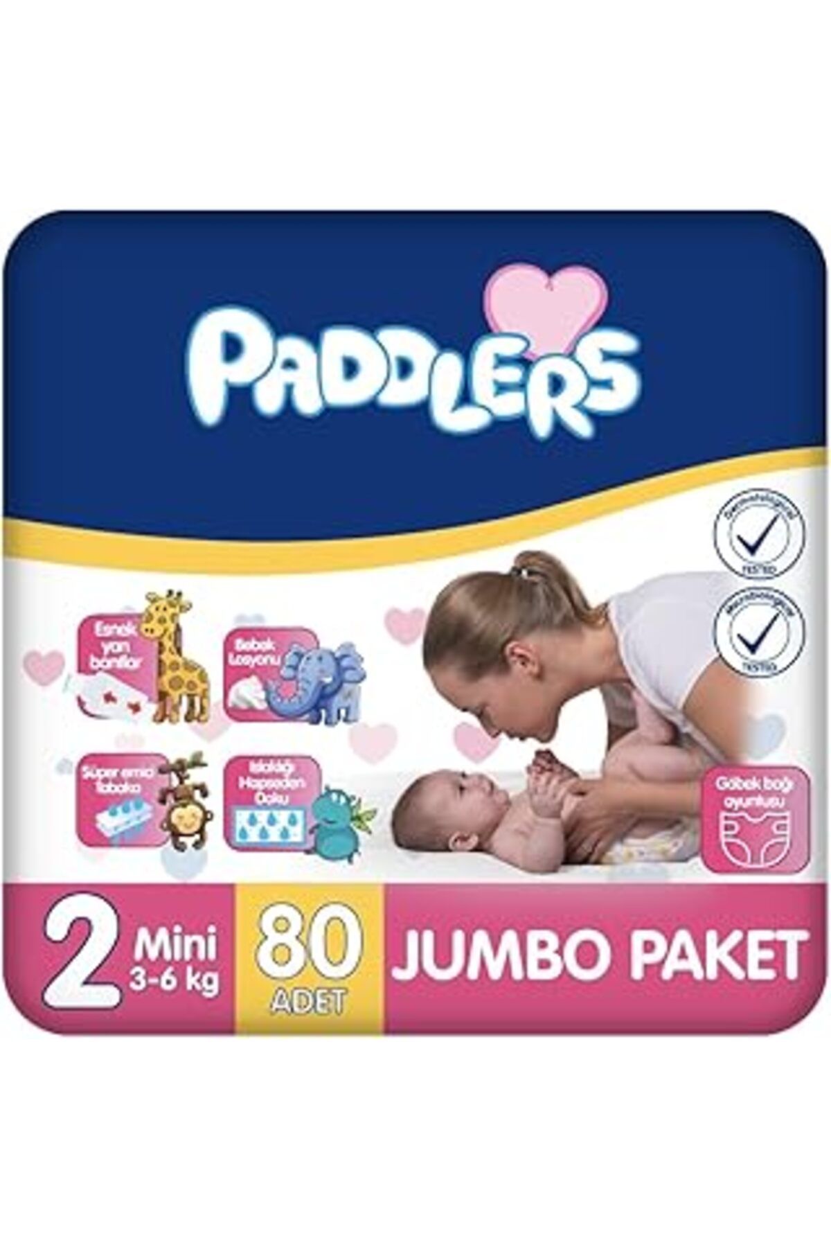 Mu Art Ahşap Paddlers 2 Numara Mini 3-6 Kg Bebek Bezi (1 X 80 Adet)