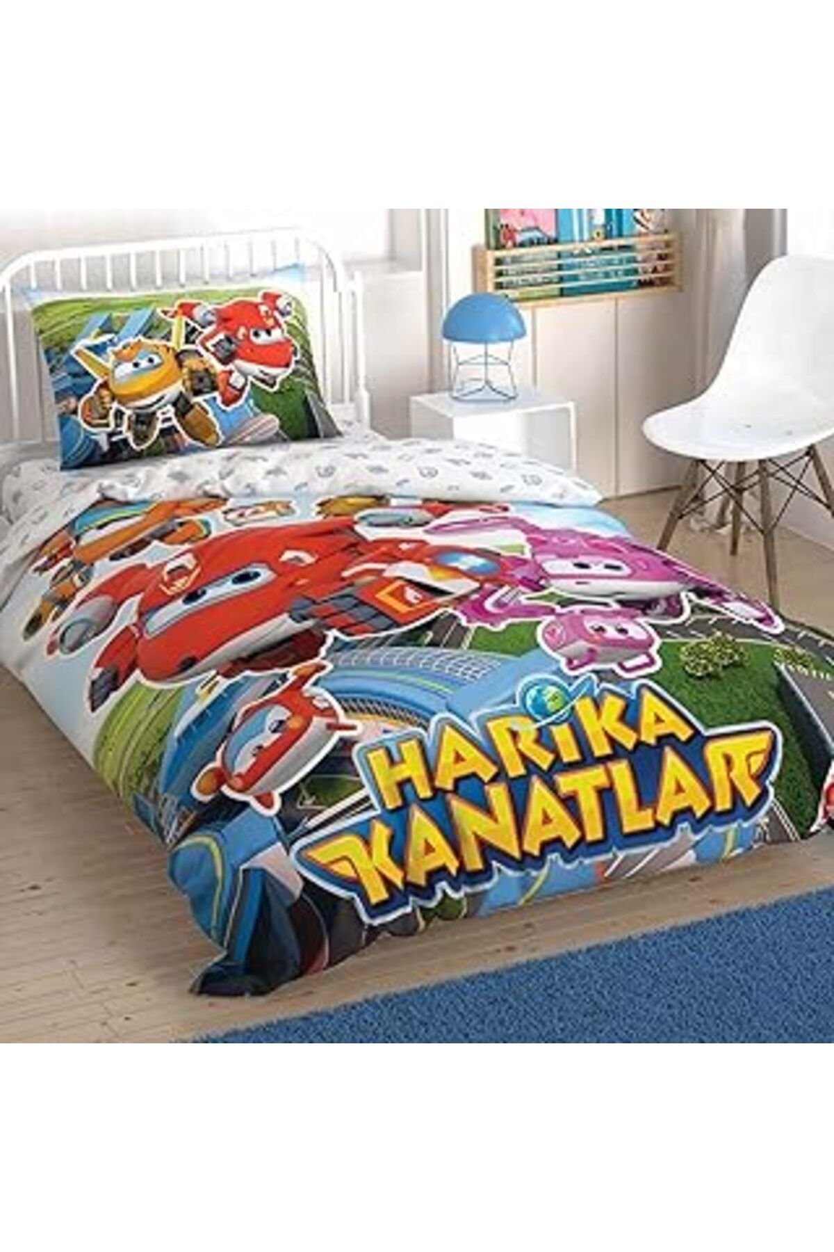 Pazarcan Taç Harika Kanatlar Super Team Lisanslı Karakter Baskılı%100 Pamuk Nevresim Takımı, Çok Renkli, Tek