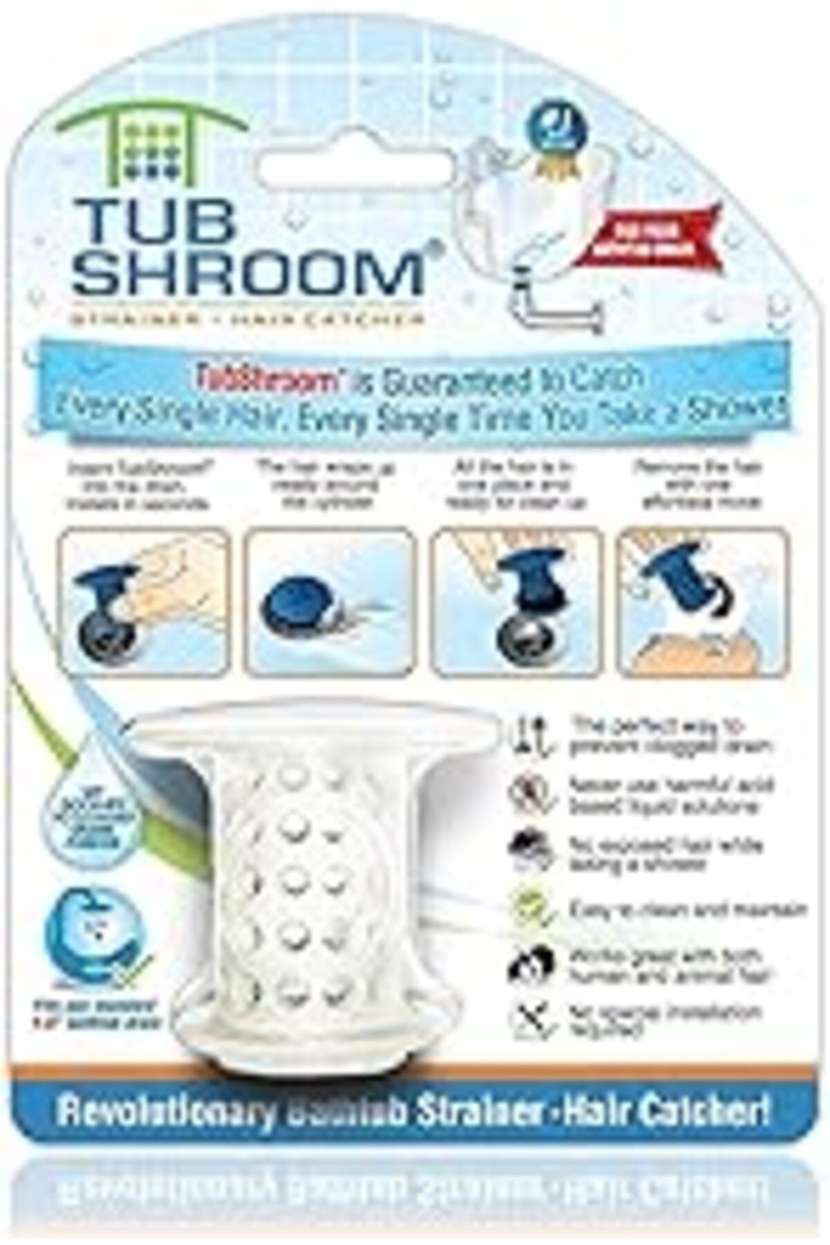 Pİ GLOBAL Tubshroom The Revolutionary Tub Drenaj Koruyucu Lavabo, Silikon, Beyaz