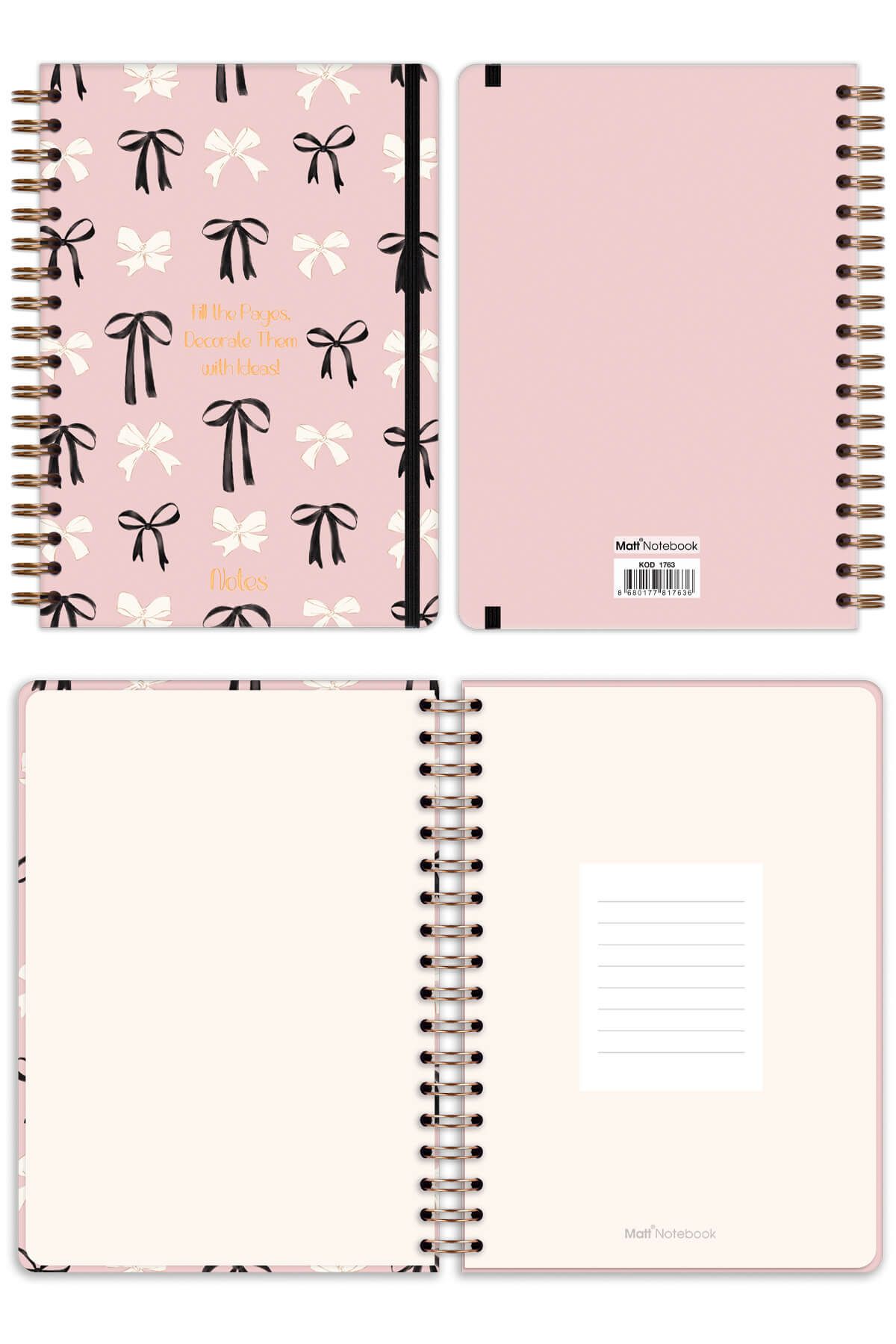 Matt Notebook-B5 17X24 cm Spiral Elastic Dotted Undated Notebook Bows 6