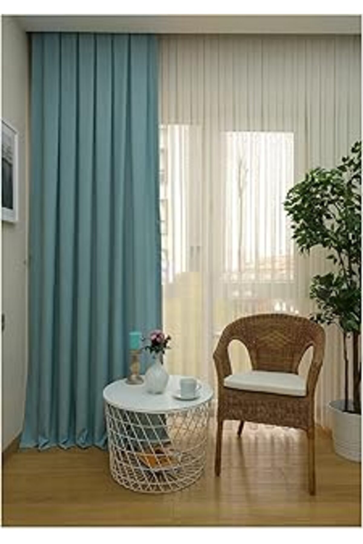 Pazarcan Evdepo Home Mint Düz Renk Pileli Soft Fon Perde, 1/3 Sık Pile, Tek Kanat