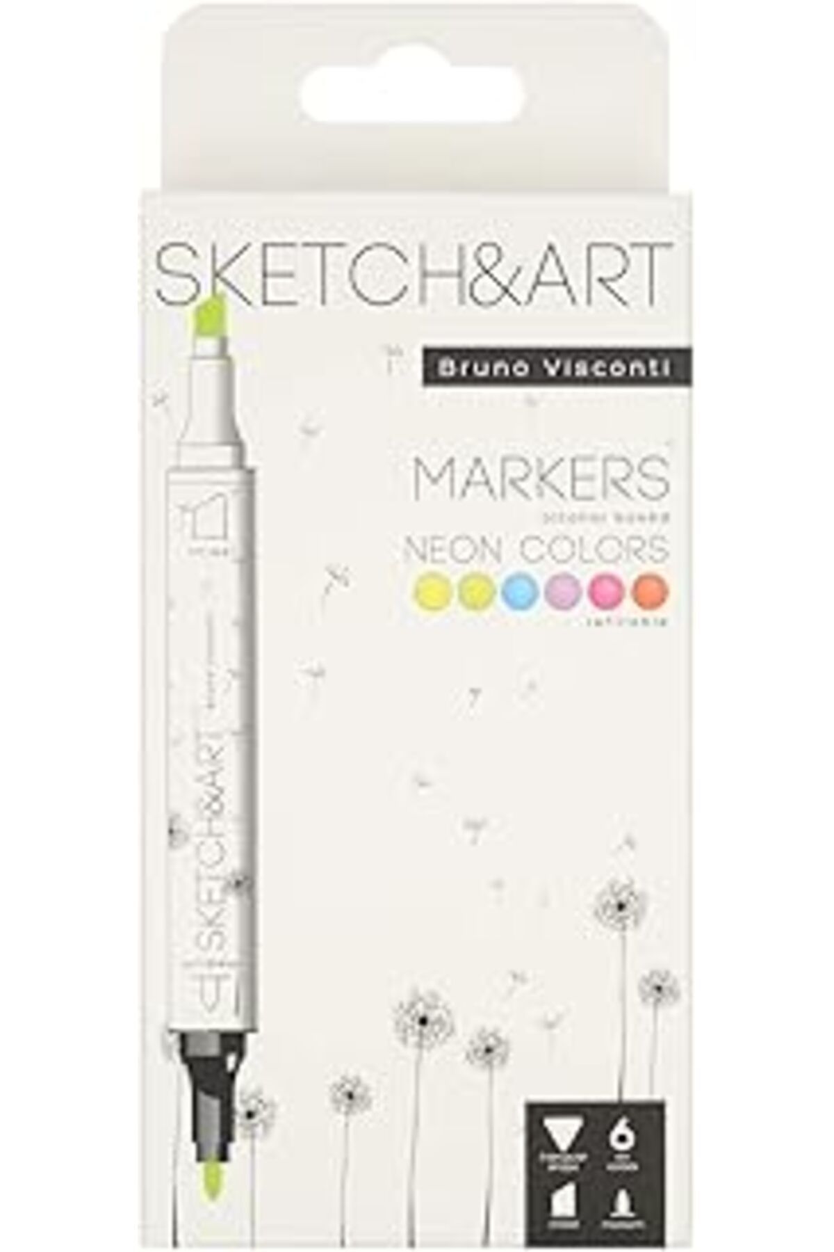 Pazarcan Bruno Visconti "sketch & Art" Çift Tarafli Markers 6 Renk (NEON)