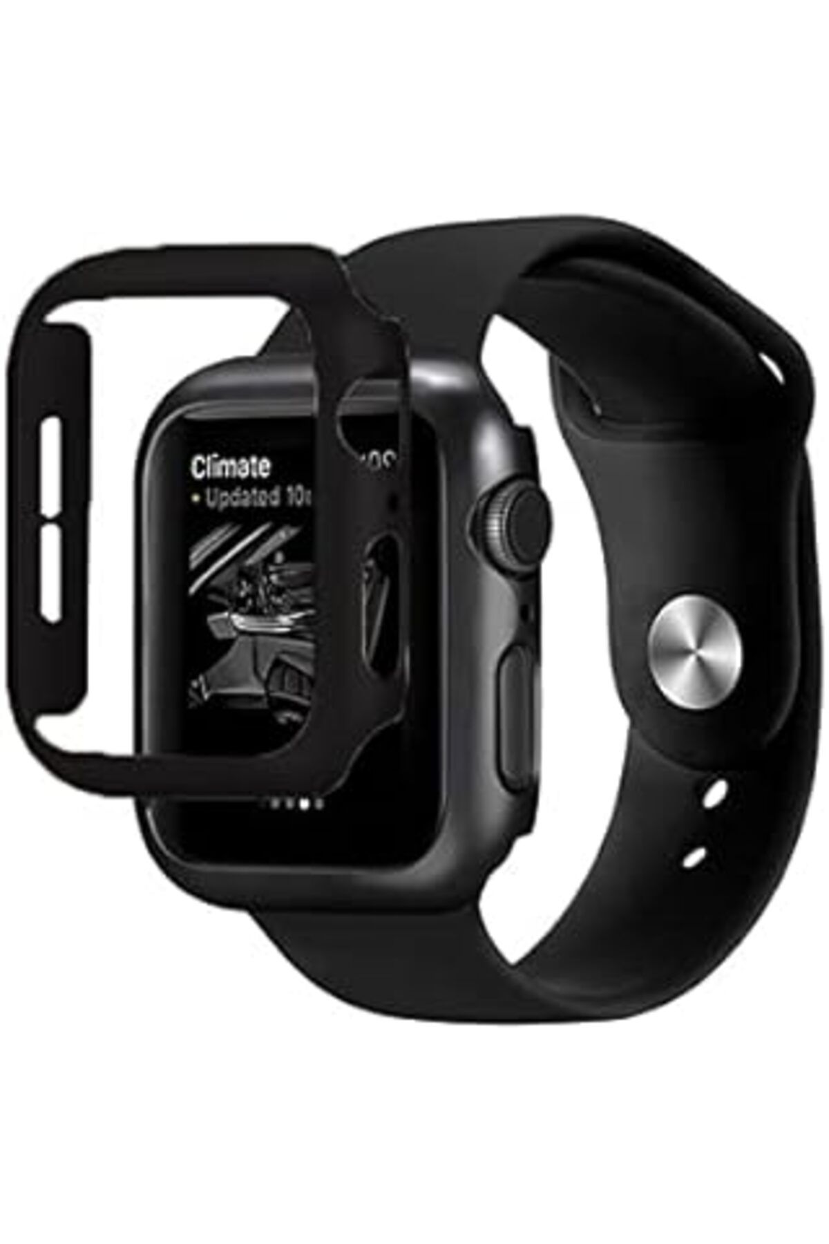 Mu Art Ahşap Watch 7 Uyumlu 45Mm Tpu Çerçeveli Ön Çerçeve Kılıf Siyah, Siyah
