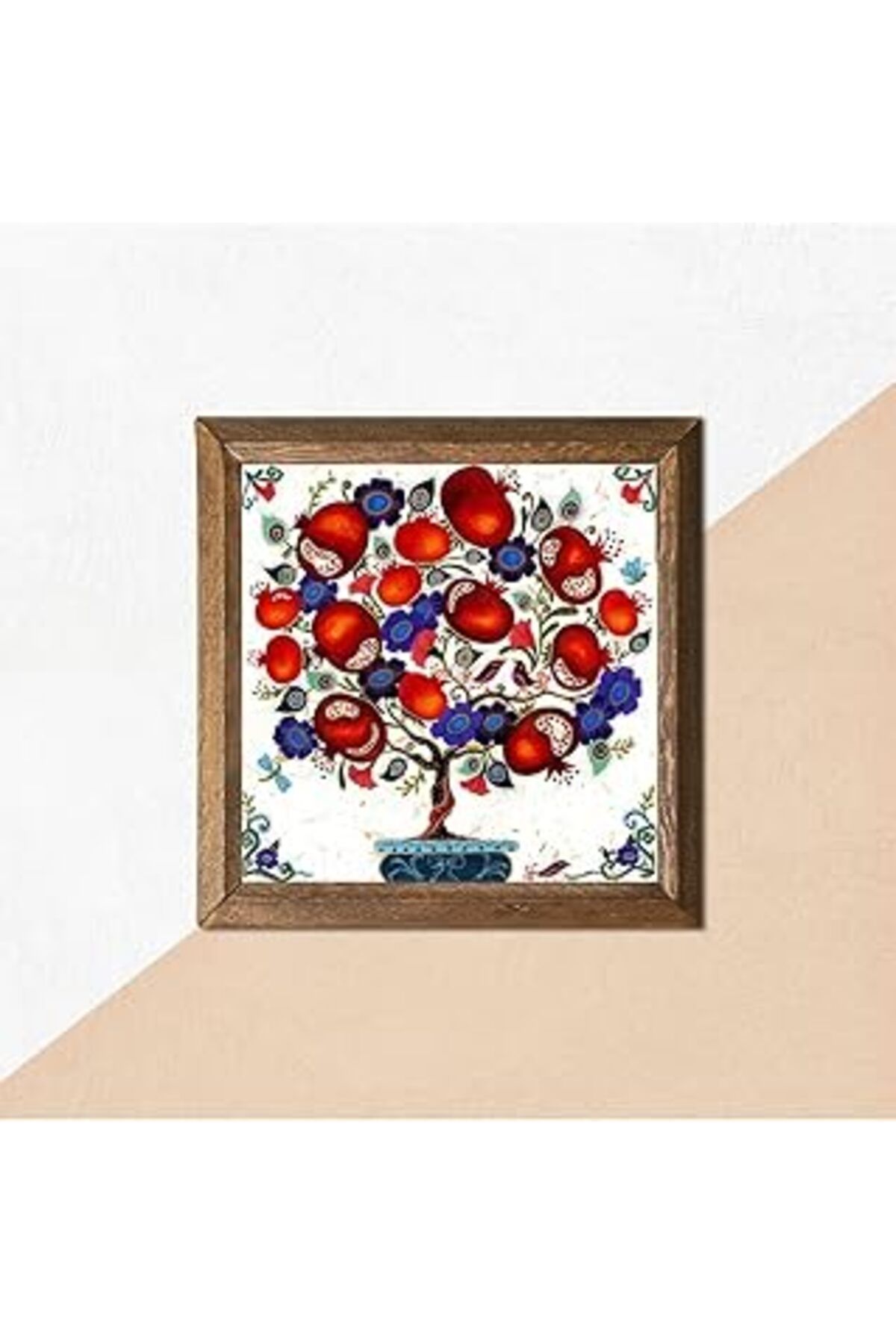 robotrend Pinecone Nar Ağacı Taş Duvar Tablosu Ahşap Çerçeveli Duvar Dekoru Wall Art 25X25Cm W1-03