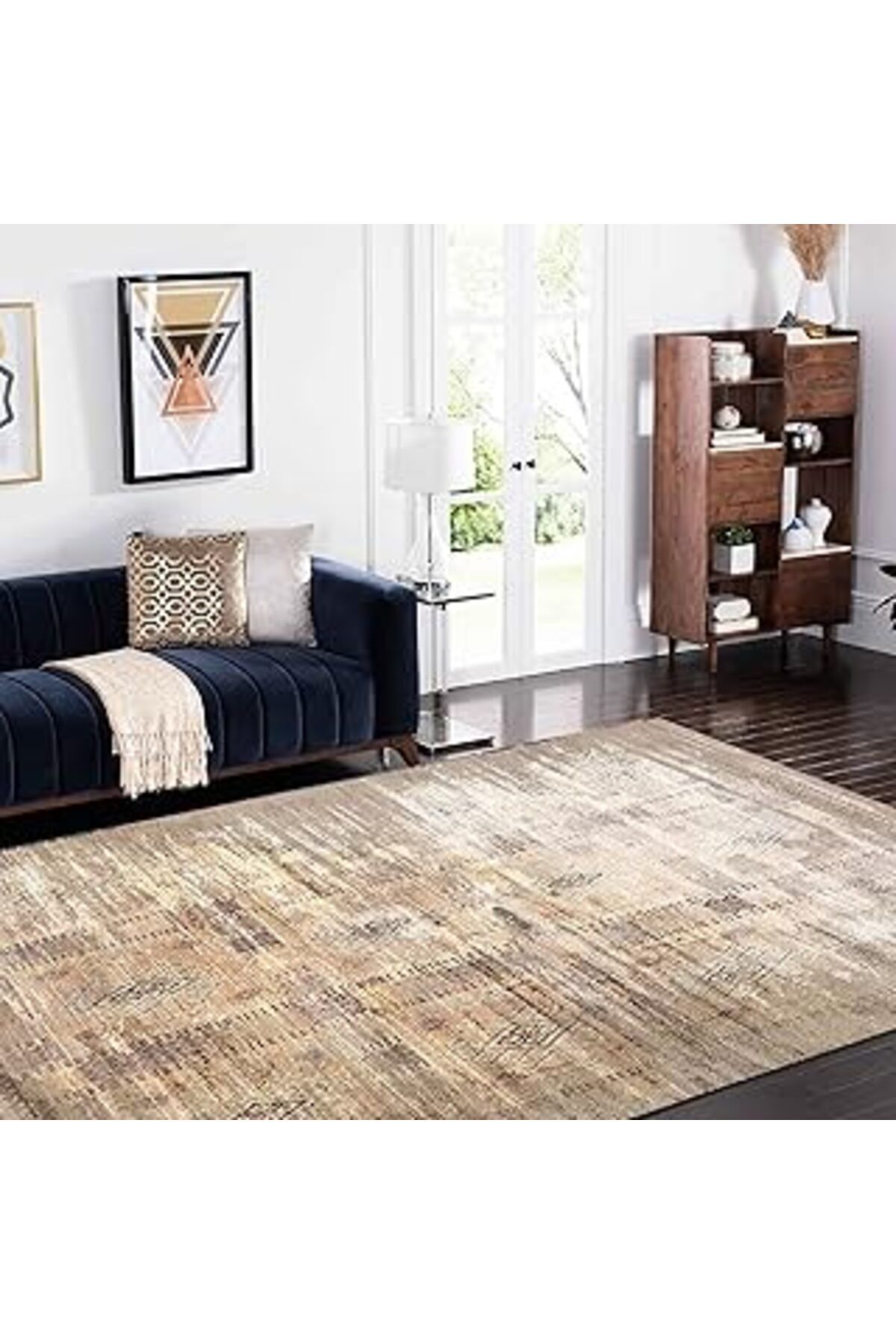 robotrend Latte Dizayn Jayla Desenli Pamuk Tabanlı Yıkanabilen Kaydırmaz Antibakteriyel Salon Halısı 200X300