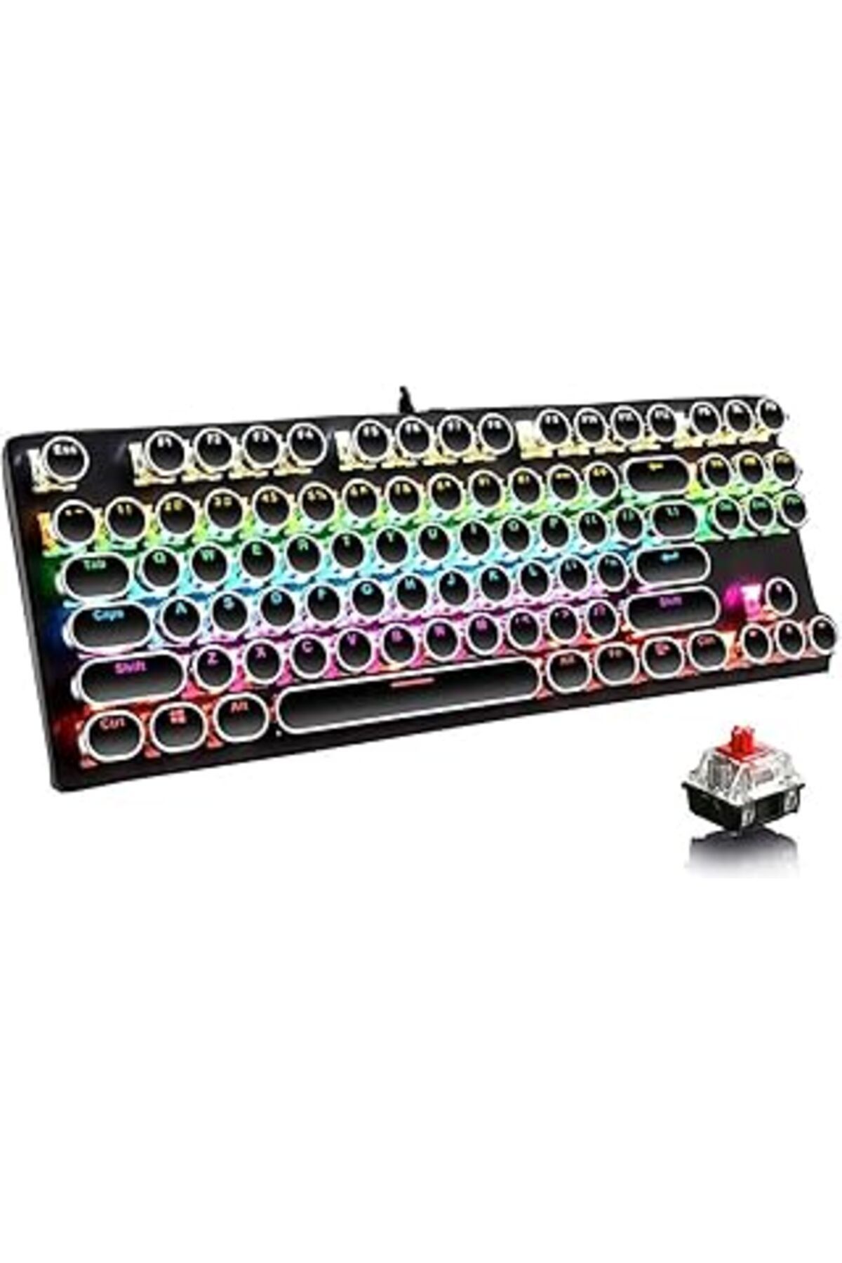Mu Art Leaven K550 Kablolu Klavye Daktilo Tarzı Su Geçirmez Led Rgb Gökkuşağı Renler Mekanik Oyuncu Işıklı