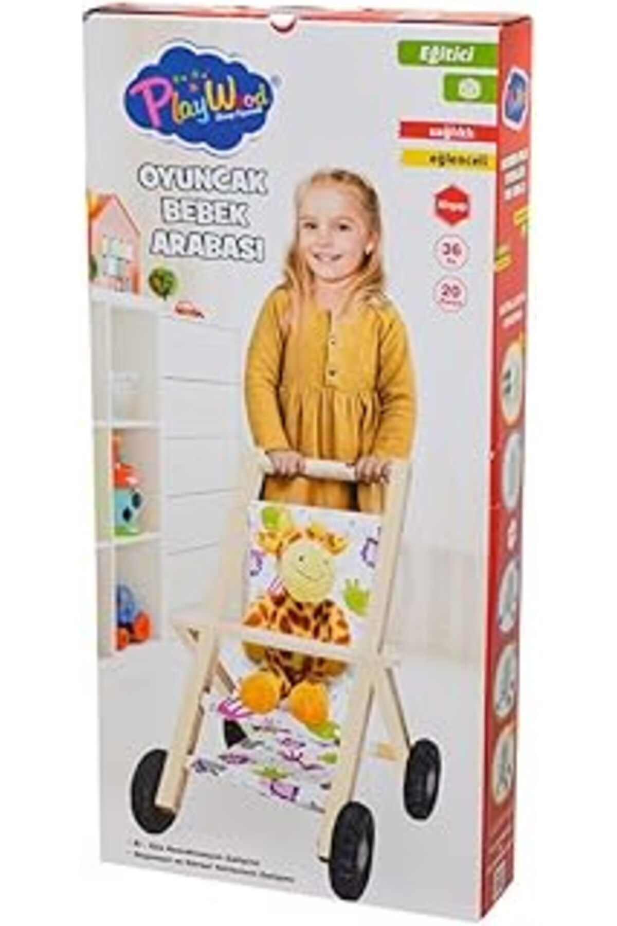 Mu Art Playwood Kutuda Ahşap Oyuncak Bebek Arabası