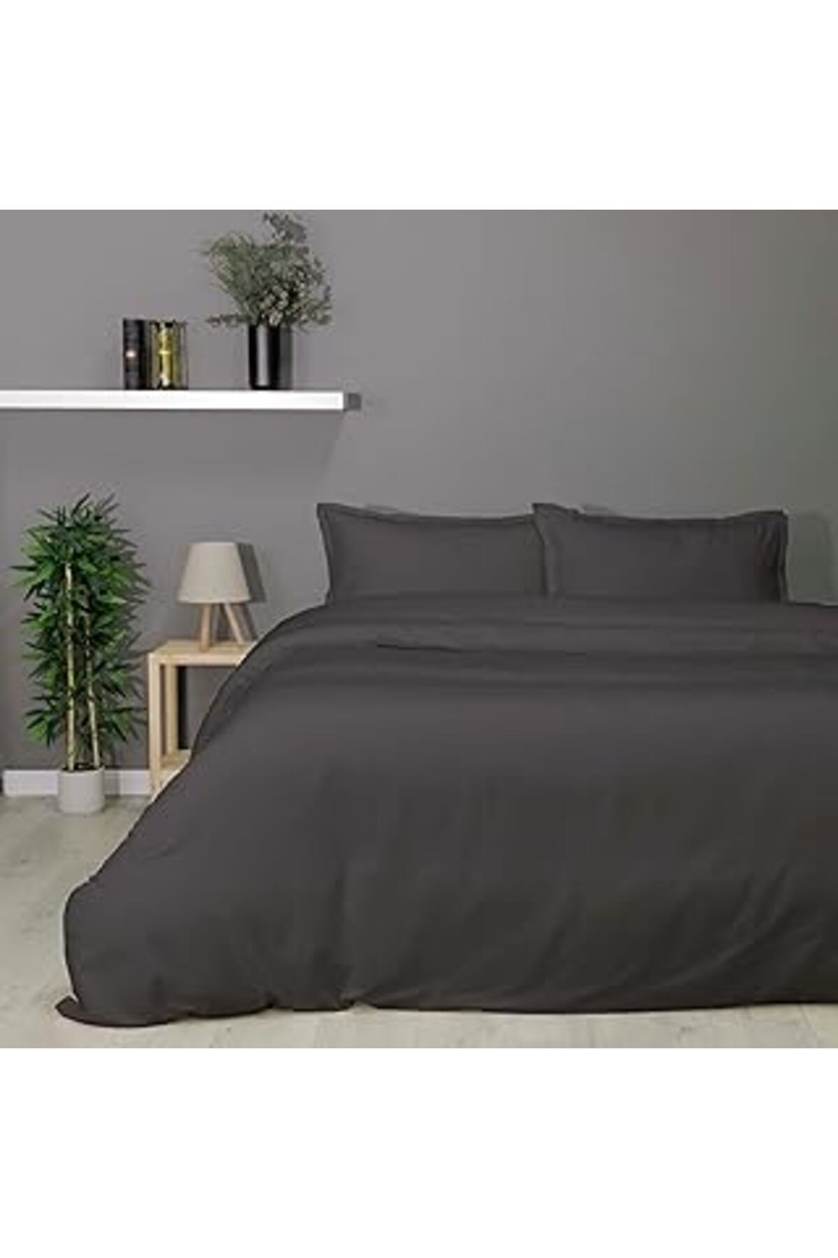 Mu Art Plain Düz%45 Viscoz%55 Pamuk Nevresim Takımı, Gri, Çift Kişilik