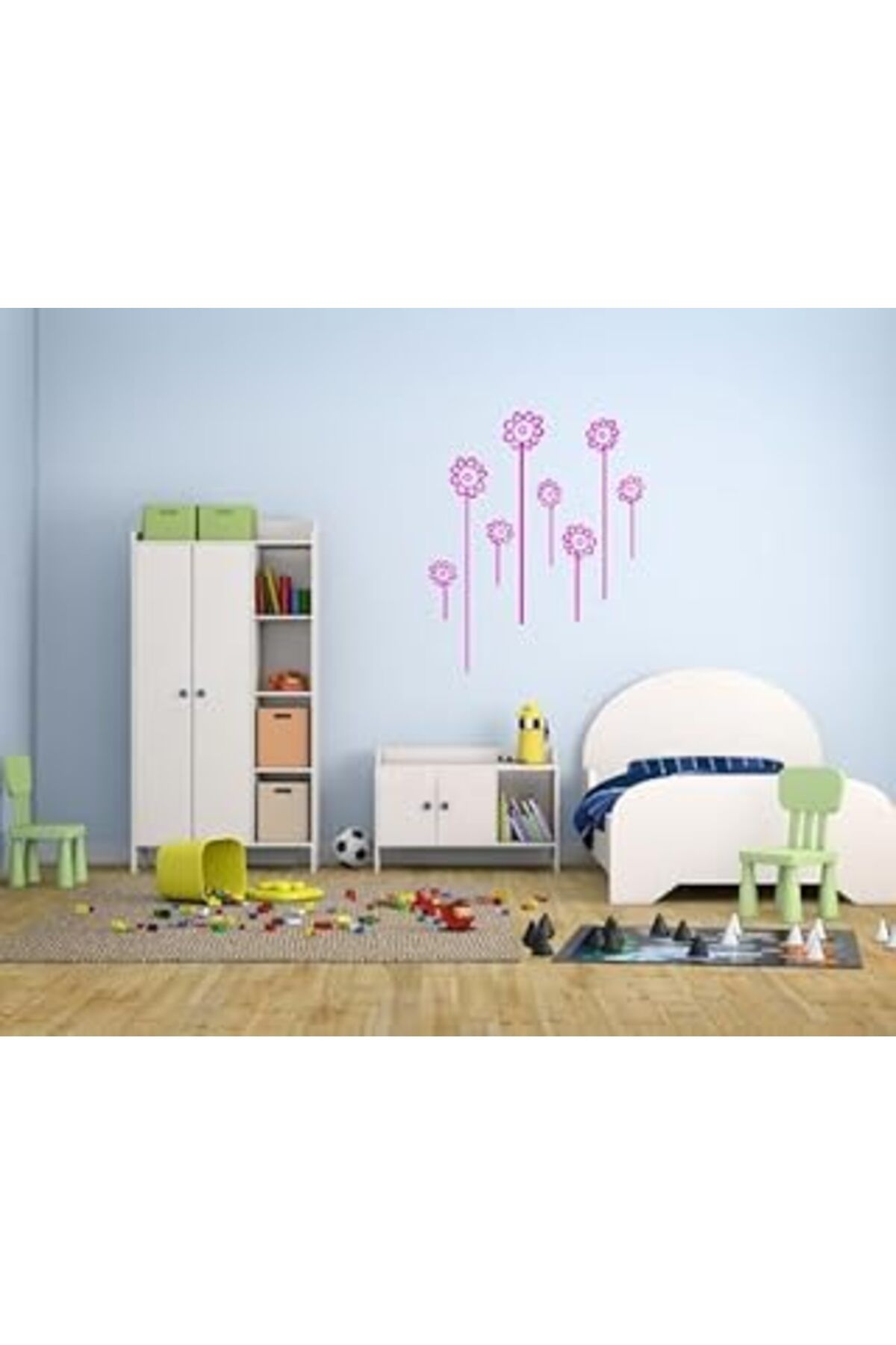 robotrend Bosphorus Homi Duvar Süsü (STİCKER) 2 Adet Pembe Papatyali Şeffaf Filmli Pvc 48x33x0,5cm