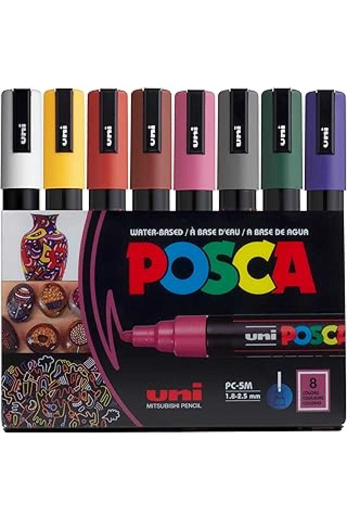 NETWORK ART Posca PC-5M Su Bazlı Kalıcı Marker Boya Kalemleri, 8'li Set (Koyu Renkler)