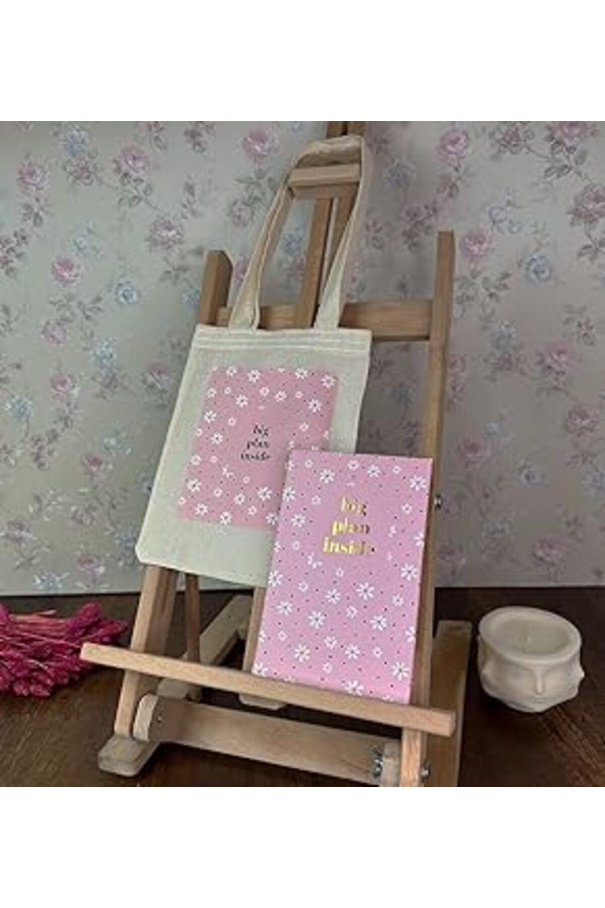 Mu Art Pembe Papatya Kalın Kitap Görünümlü Defter Ve Bez Çanta Set